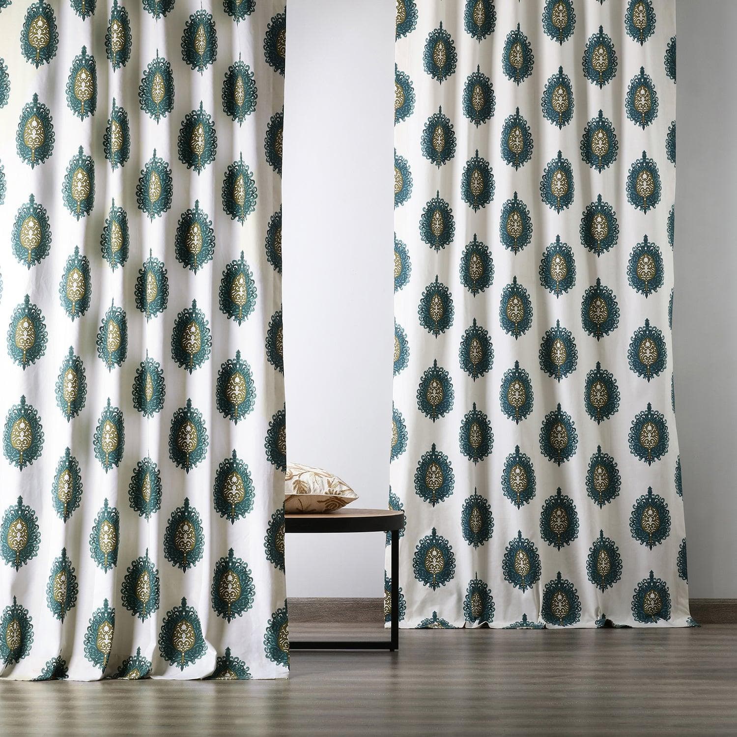 Custom Mayan Teal Emblem Printed Cotton Curtains for Living Room, Bedroom & Home Decor - Elegant Window Treatments with Aztec Inspired Design