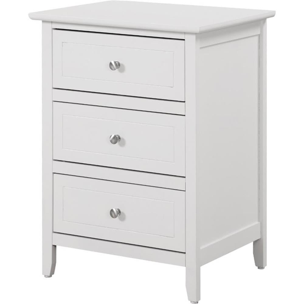 Glory Furniture Daniel 3-Drawer White Nightstand - Perfect Bedside Table for Bedroom, Guest Room & Nursery