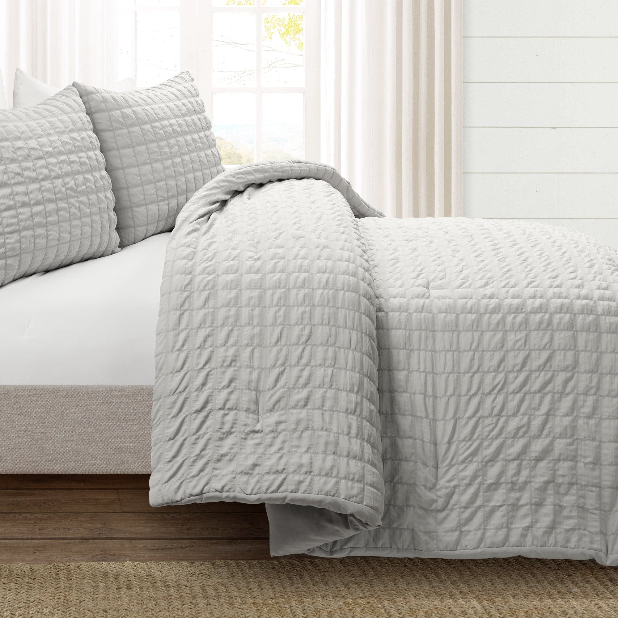 Luxury Crinkle Textured Dobby Comforter Set - Queen Size Bedding with Pillow Shams - Soft & Breathable for All Seasons - Perfect for Master Bedroom, Guest Room & Cozy Home Decor
