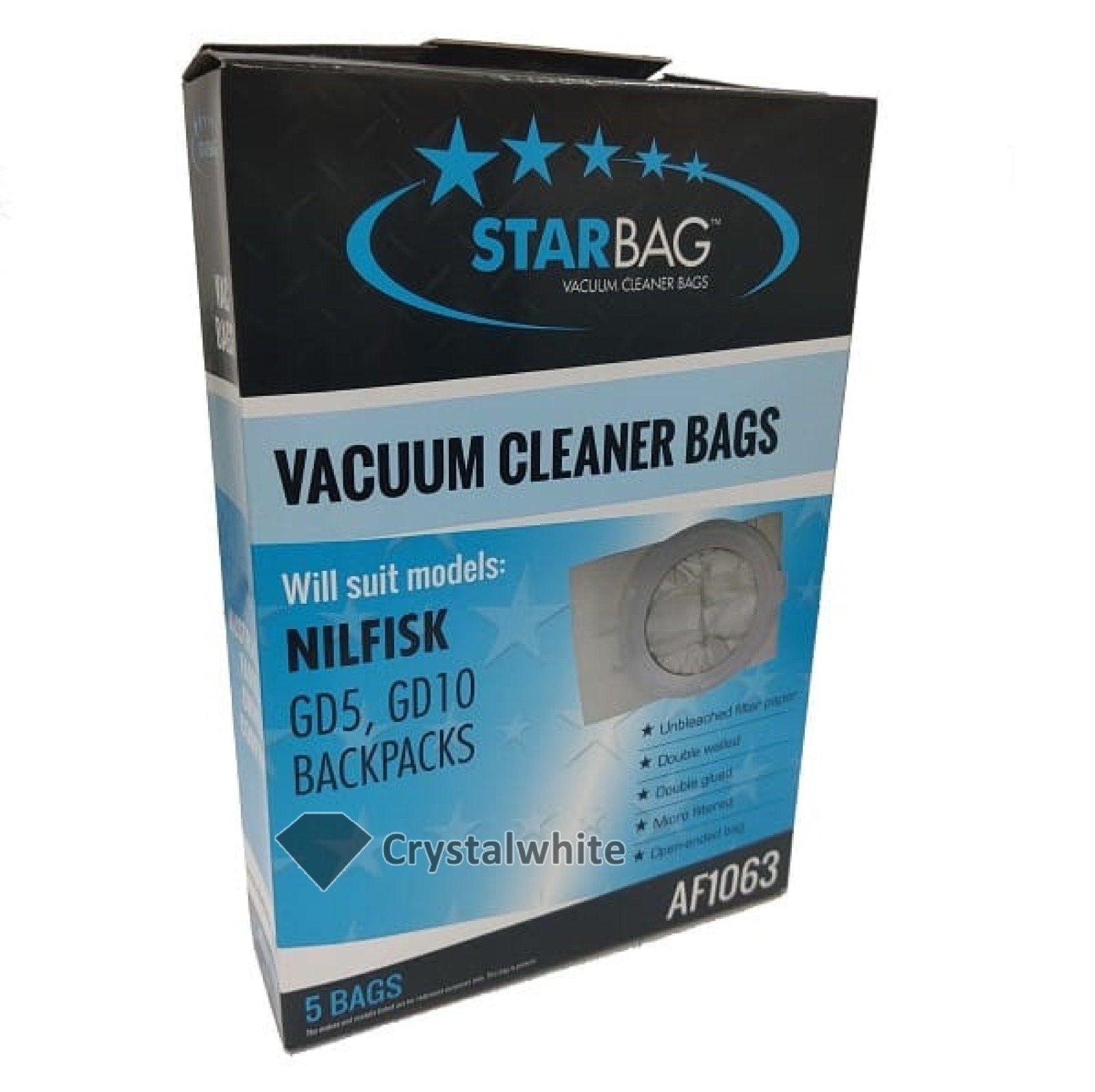 Nilfisk AF1063 Vacuum Cleaner Bags - Compatible with Nilfisk Vacuum Cleaners - 10 Pack - Perfect for Home Cleaning & Pet Hair Removal