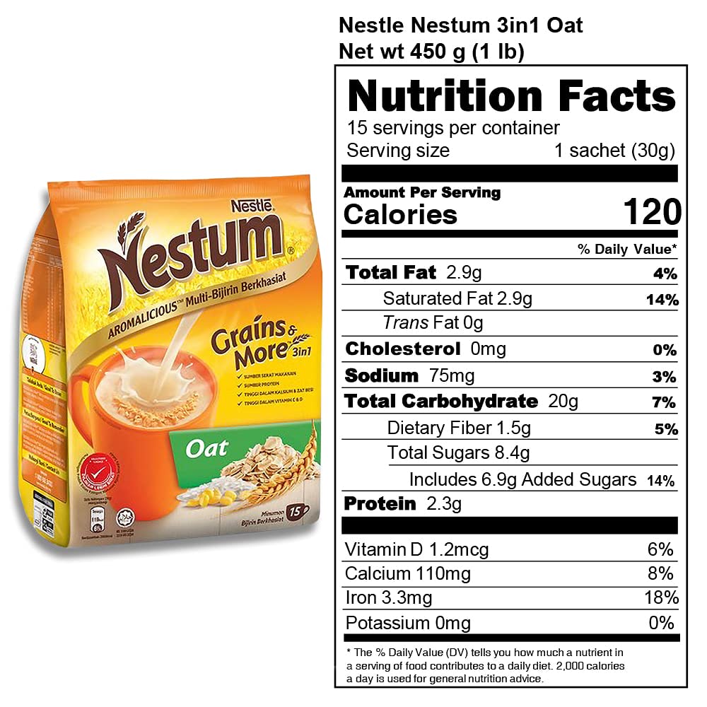 Nestum All Family 3-in-1 Instant Cereal Milk Drink & Nestle Cereal Snack Bundle (Milo/Koko Krunch/Honey Star, 30g) - Whole Grain Wheat, Rice & Corn Low Fat Cereal with Vitamins (15 Oat Sachets) - Perfect for Breakfast, Snacks & Kids Lunch Boxes
