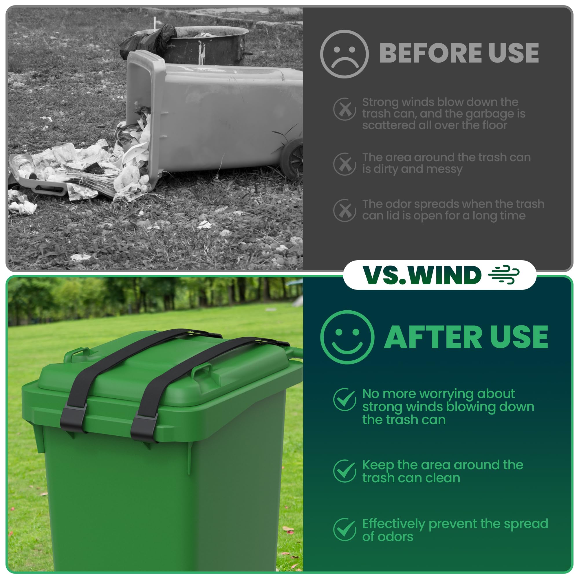 1 Pack Heavy Duty Metal Double Claw Trash Can Lid Lock - Animal Proof Outdoor Garbage Bin Lock for Raccoons, Bears & Wind Protection - Secure Bungee Cord Straps for Bear Proof Trash Cans (Black) - Perfect for Camping, Backyard & Wildlife Areas