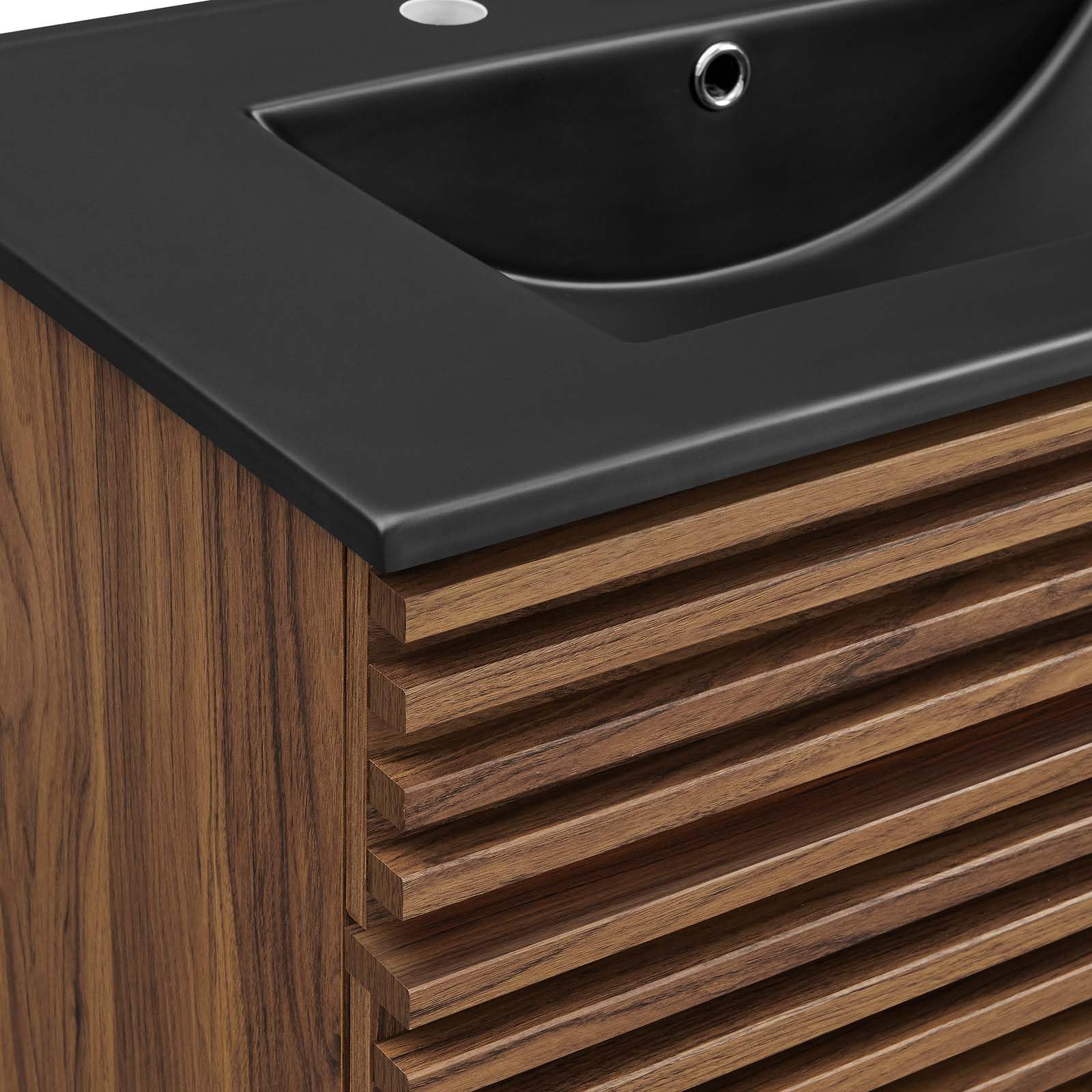 Modway 30 Inch Walnut Black Vanity with Sink - Modern Bathroom Floor Cabinet for Small Spaces, Perfect for Apartments & Powder Rooms