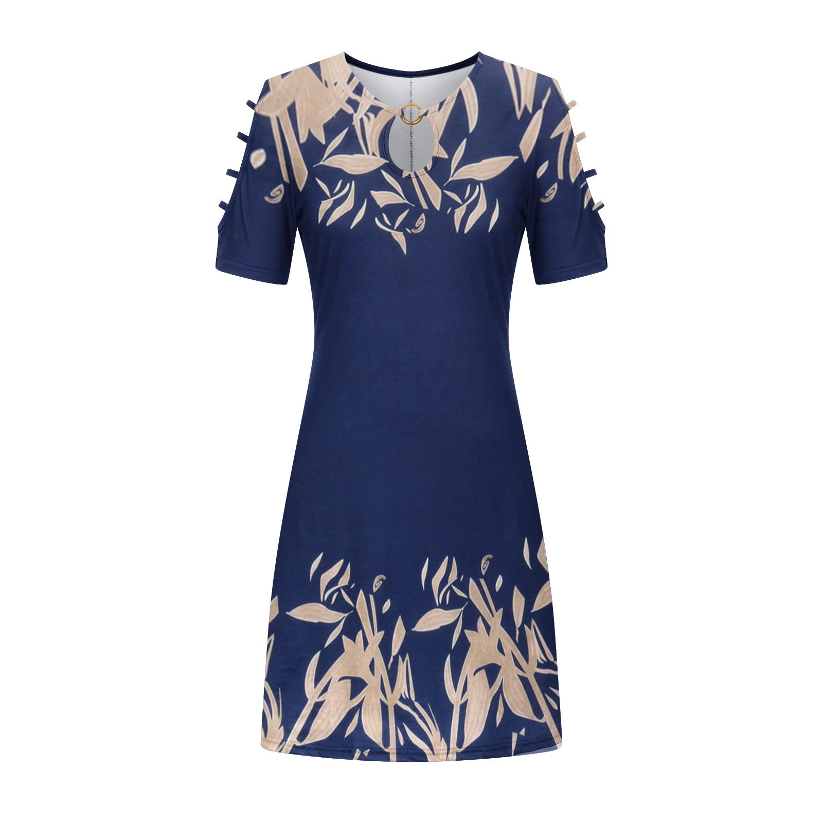2022 Women's Summer Floral Print Cold Shoulder Dress - Casual A-Line Boho T-Shirt Midi Sundress for Spring & Summer | Perfect for Beach Vacations, Date Nights & Outdoor Parties