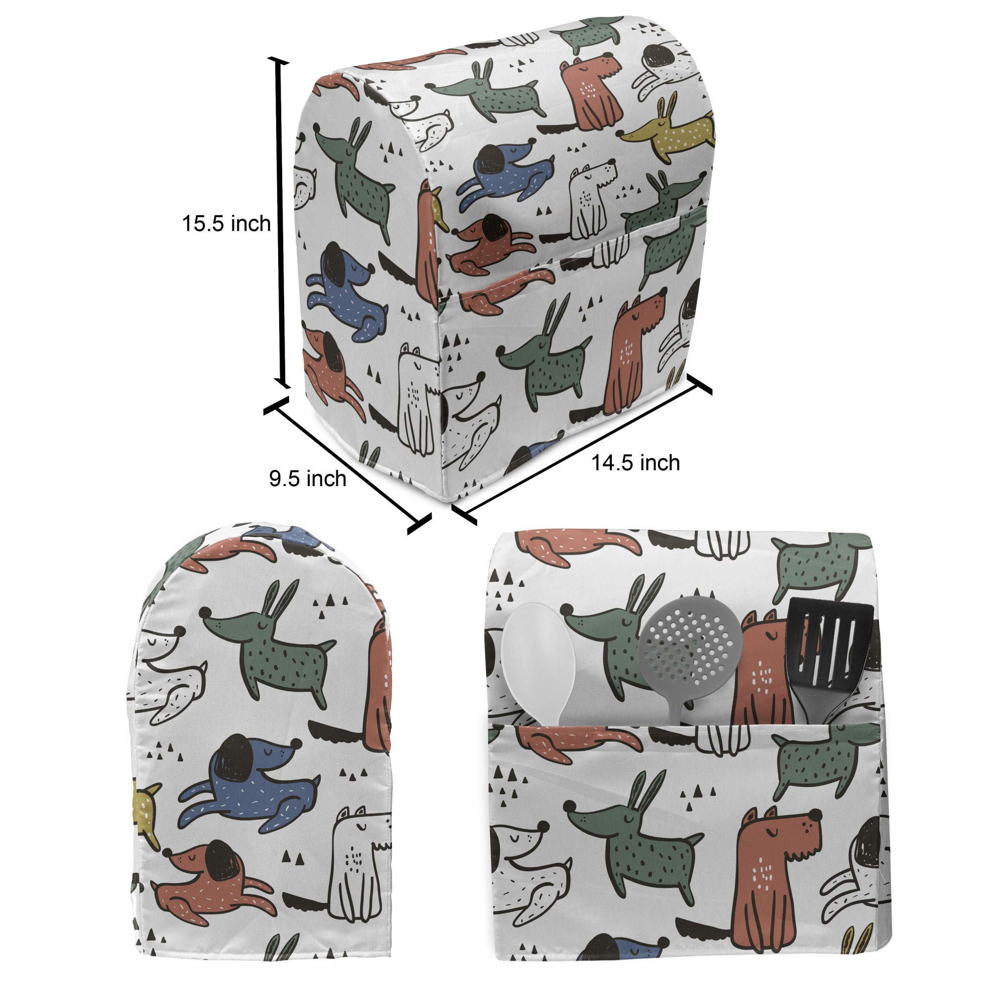 Ambesonne Funny Puppies Stand Mixer Cover - Pastel Pet Doodle Design, Vet Clinic & Kitchen Appliance Organizer with Pocket (Fits 6-8 Quarts, Multicolor) - Perfect for Baking, Cooking & Kitchen Organization
