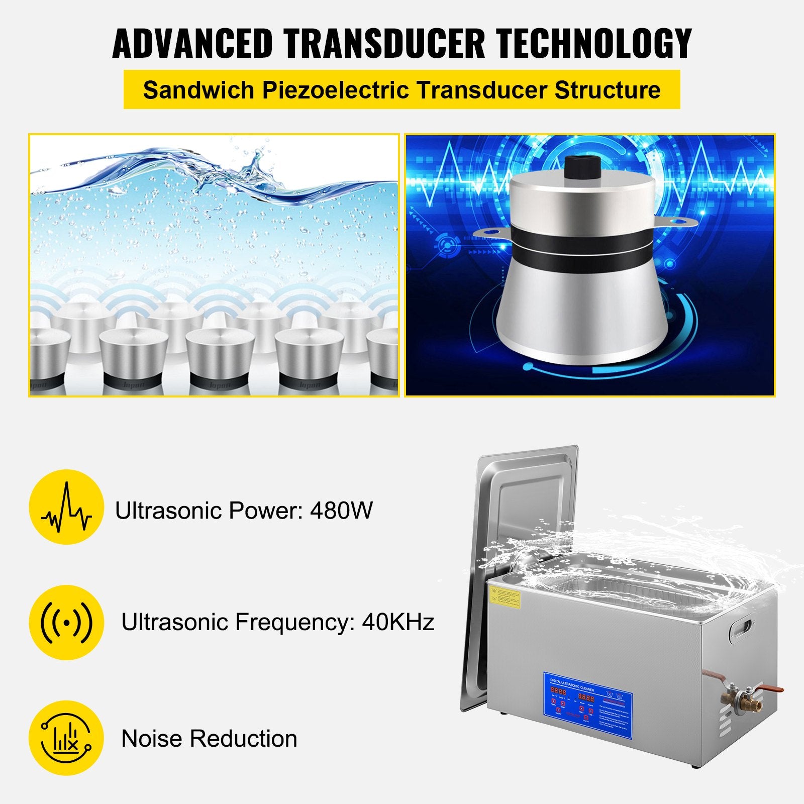 22L Ultrasonic Cleaner for Jewelry, Glasses, Dentures & Tools - Large Capacity Professional Ultrasonic Cleaning Machine for Home & Commercial Use
