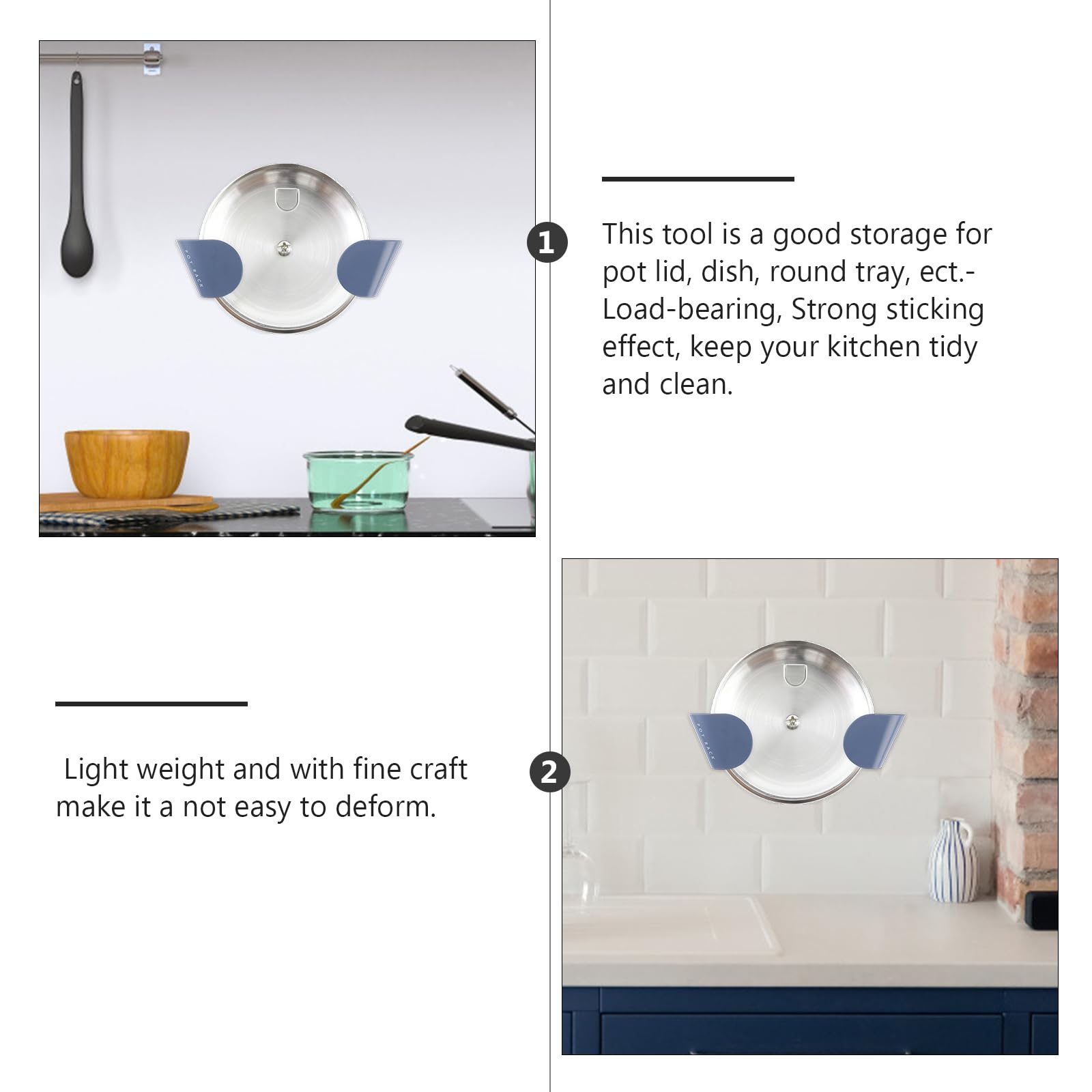 Hemoton 5-Pack Wall Mount Pot Lid Organizer Rack - Plastic Kitchen Cabinet Storage Holder for Cookware Lids - Space Saving Solution for Small Kitchens (Blue)