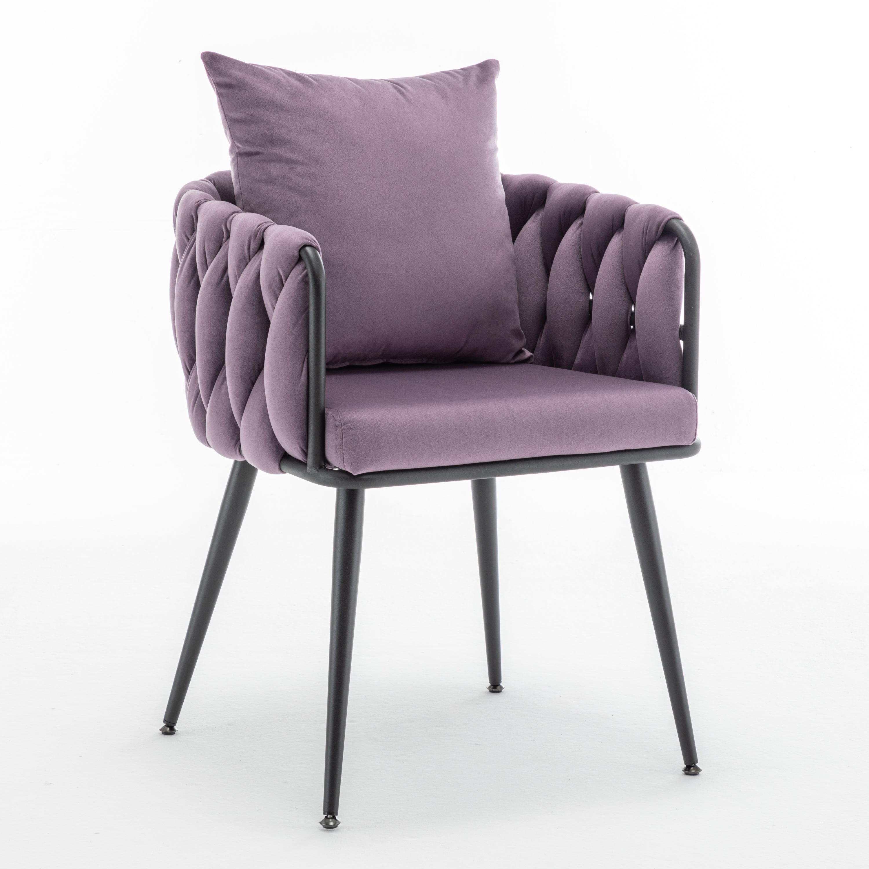 Dark Purple Velvet Dining Chairs Set of 2 - Modern Hand-Woven Upholstered Accent Chairs with Black Metal Legs for Living Room, Kitchen, Dining Room & Vanity - Perfect for Entertaining, Relaxing & Home Decor