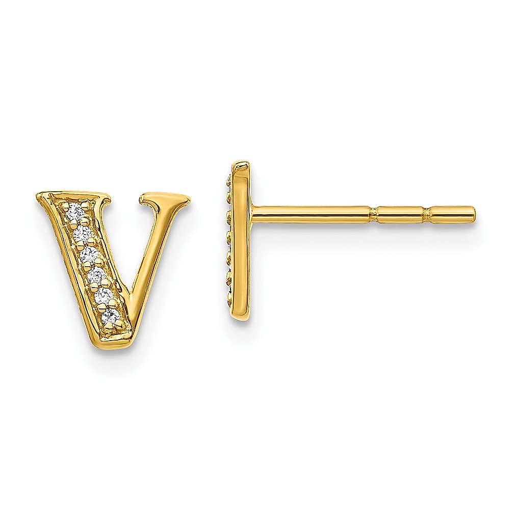 14K Yellow Gold Diamond Initial Monogram Letter V Stud Earrings for Women - Personalized Name Jewelry, Dainty Post Earrings for Her - Perfect Birthday, Anniversary & Valentine's Day Gift