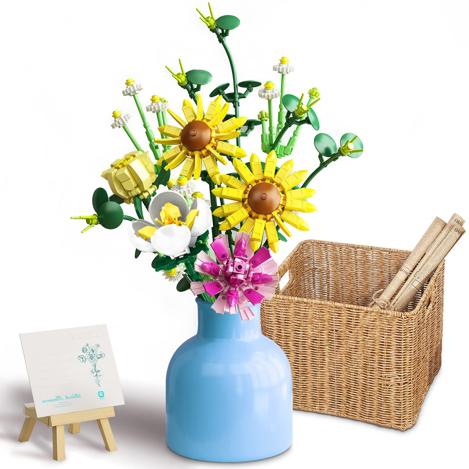Sunflower Building Blocks Set - 439 Pieces Creative DIY Flower Bouquet Kit for Women, Girls, Adults & Kids Ages 6-12 | Valentine's Day, Christmas Gift Idea | Home Decor, STEM Toy & Stress Relief Activity | Perfect for Birthday Presents, Mother's Day & Office Desk Decoration