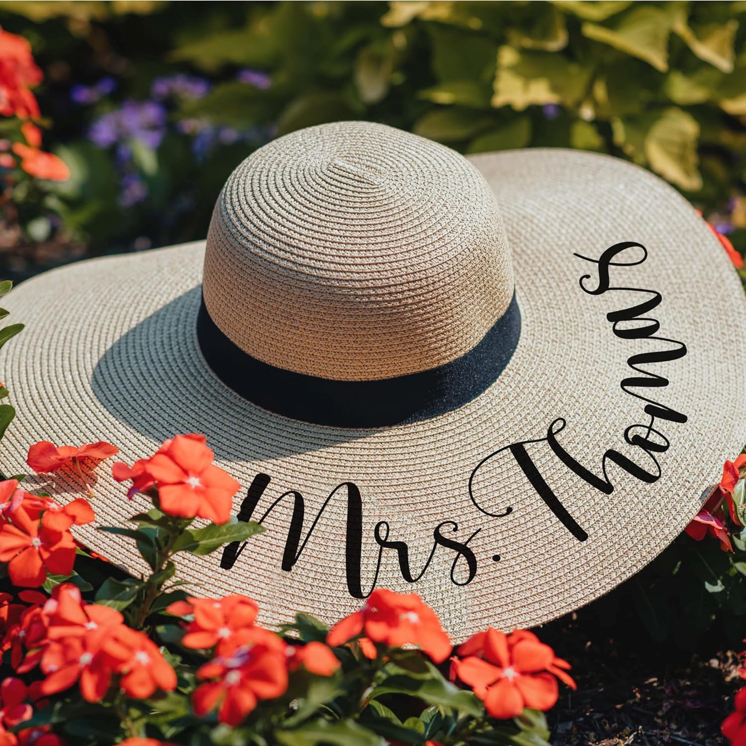 Custom Personalized Women's Beach Hat - Wide Brim Sun Hat with Adjustable Band for Bride, Bridesmaids & Bachelorette Party | Perfect Beach Wedding, Honeymoon & Vacation Accessories | UV Protection Summer Hat for Women (White)