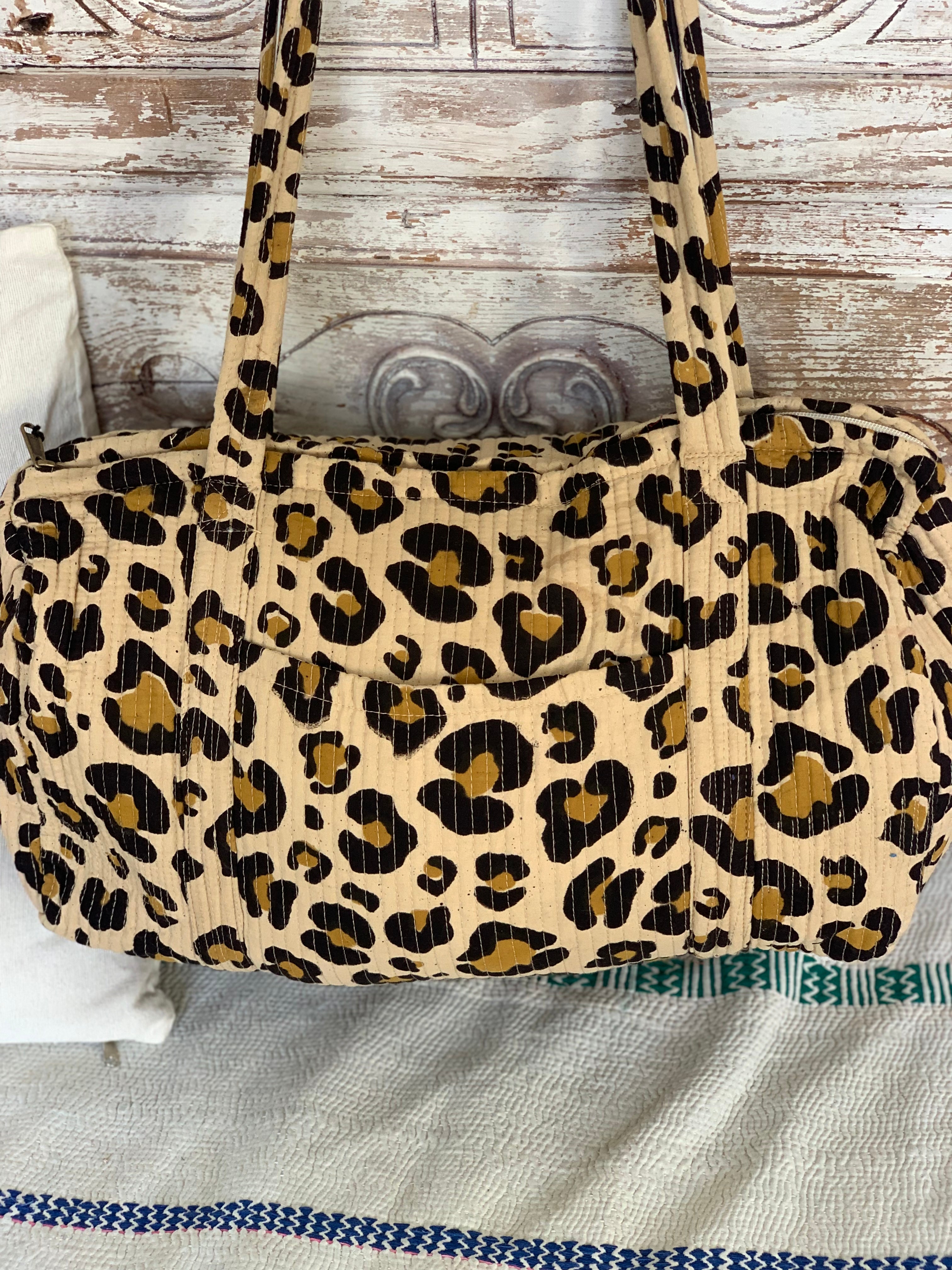 Quilted Weekend Tote Bag with Tiger Print - Stylish & Spacious for Travel, Shopping, and Daily Use
