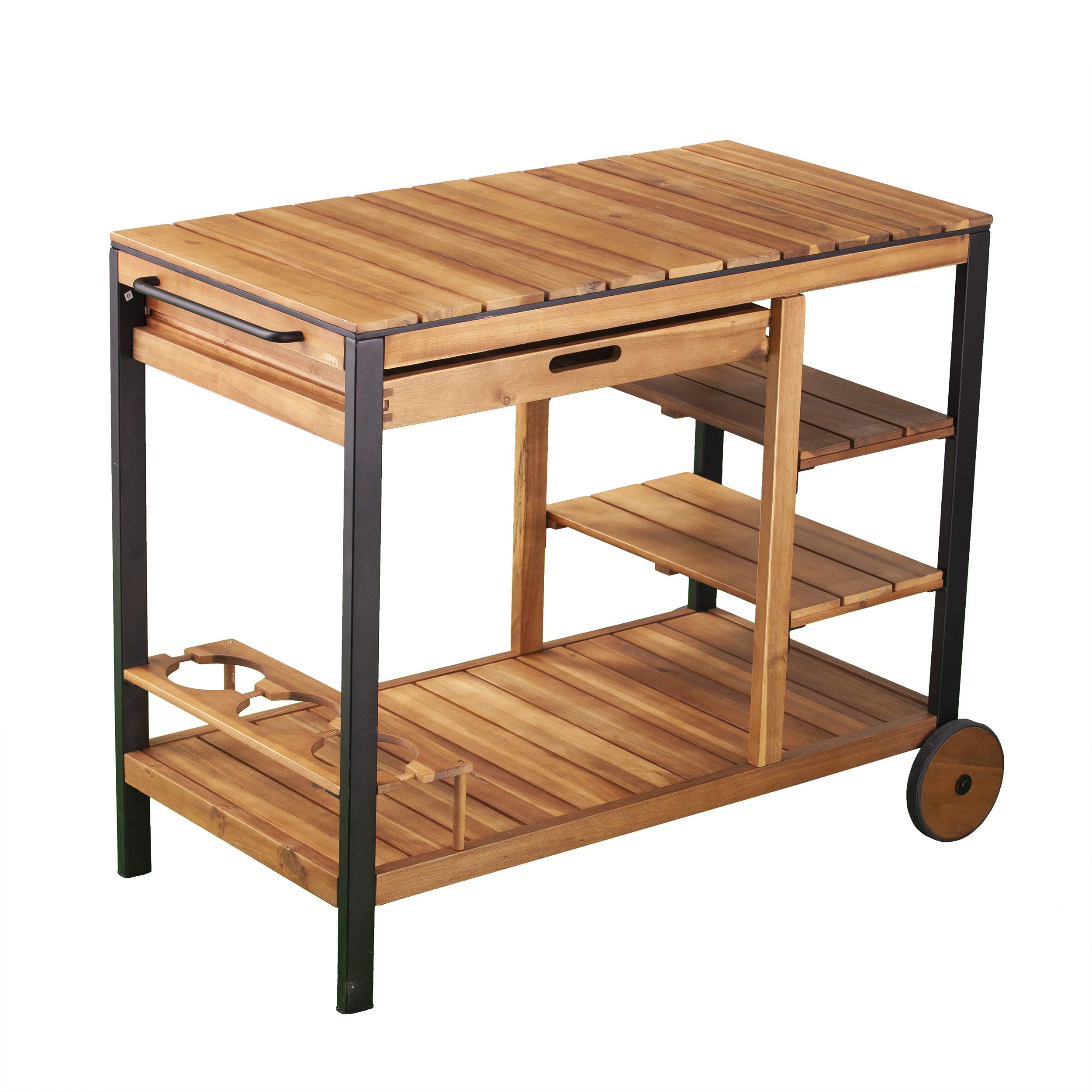 SEI Furniture Murcott Outdoor Bar Cart - Natural Wood Rolling Drink Cart with Wheels for Patio, Garden, Poolside & Backyard Entertaining