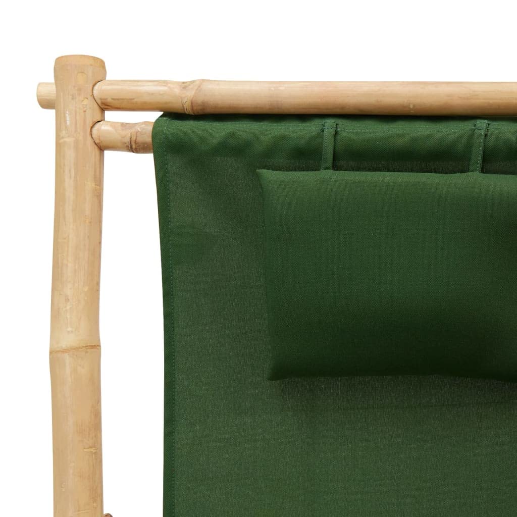 Portable Folding Sling Chair with Bamboo Frame & Canvas - Lightweight Reclining Beach Chair for Outdoor, Patio, Poolside, Camping & Backyard (Green) | Perfect for Relaxing, Sunbathing & Travel