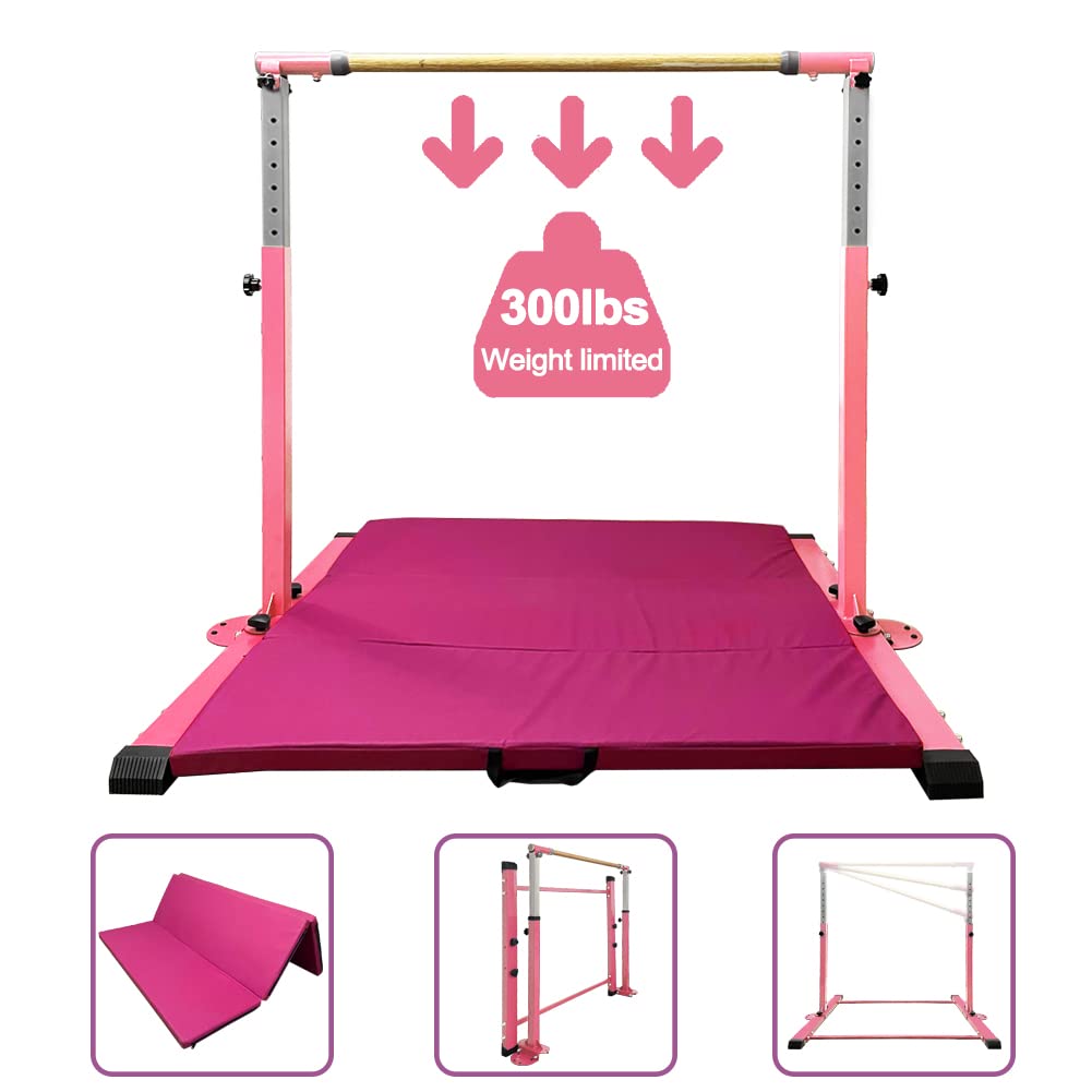 Adjustable Gymnastics Kip Bar for Home Indoor Training - 3' to 5' Height, 300lbs Capacity - Horizontal Bar for Kids, Girls & Junior Athletes - Perfect for Strength Training, Practice & Fitness at Home