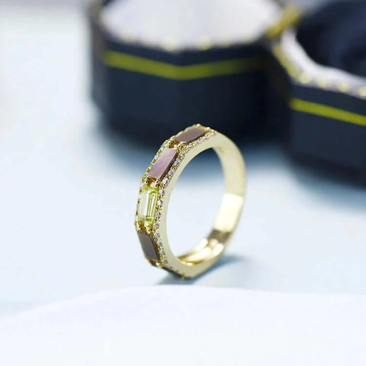 14K Gold Natural Peridot Eternity Band Ring for Women - Dainty Stackable Wedding Anniversary Gift, Birthday Present, Mother's Day Jewelry | Perfect for Everyday Wear, Date Nights & Special Occasions