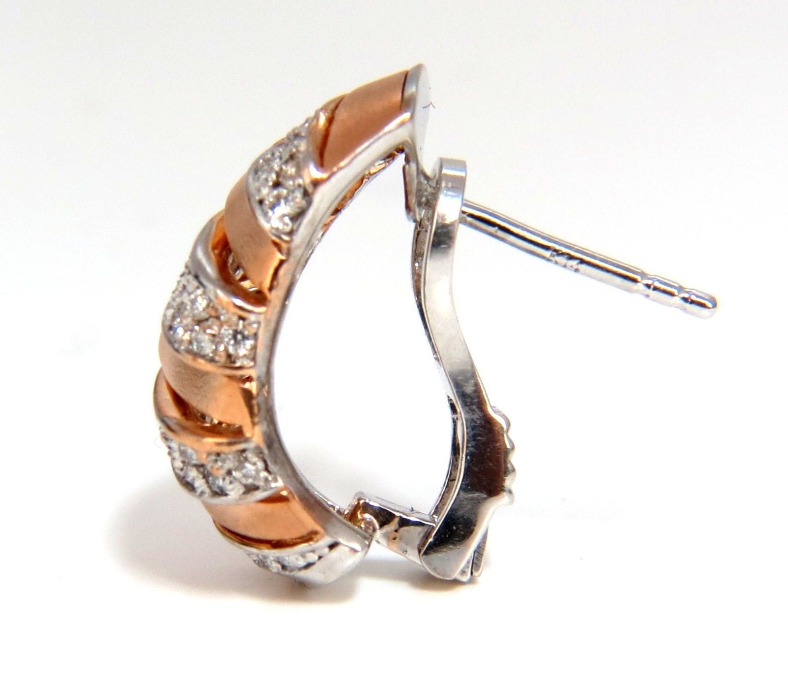 1.00CT Natural Diamonds Hoop Earrings 14K Rose Gold G/VS 3D Slant Striped Design - Perfect for Weddings, Parties & Everyday Elegance