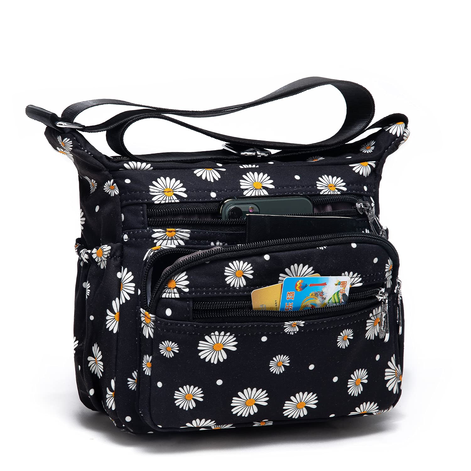 Stylish Nylon Floral Crossbody Bag for Women - Multi-Pocket Shoulder Purse with Adjustable Strap - Perfect for Travel, Shopping & Everyday Use