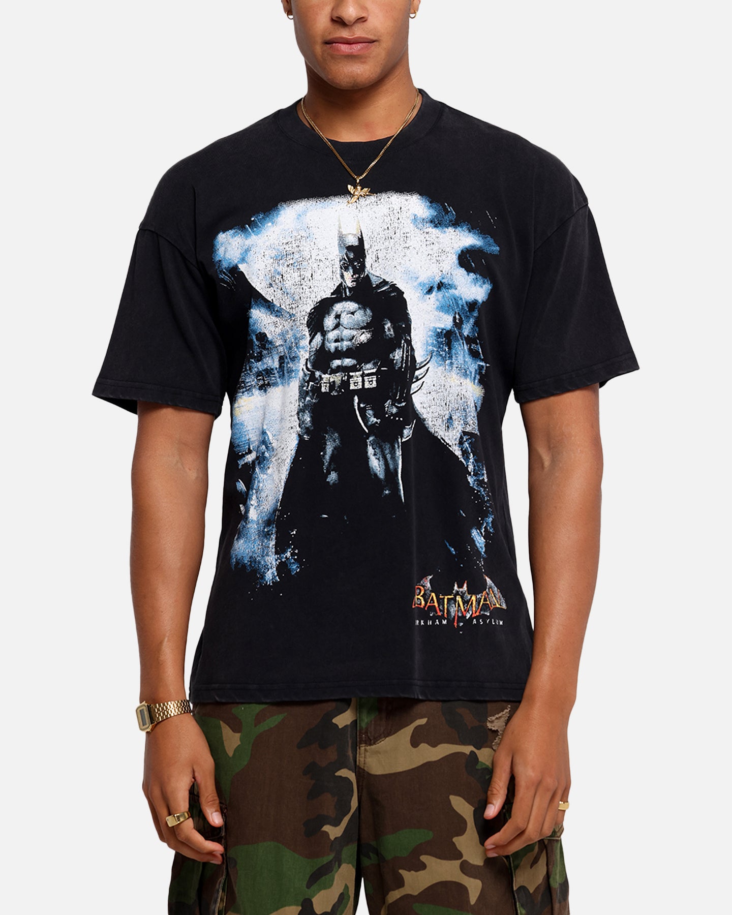 73 Studio X DC Batman Arkham Asylum Vintage Graphic T-Shirt - Black Cotton Tee for Men - Perfect for Cosplay, Comic Con & Batman Fans