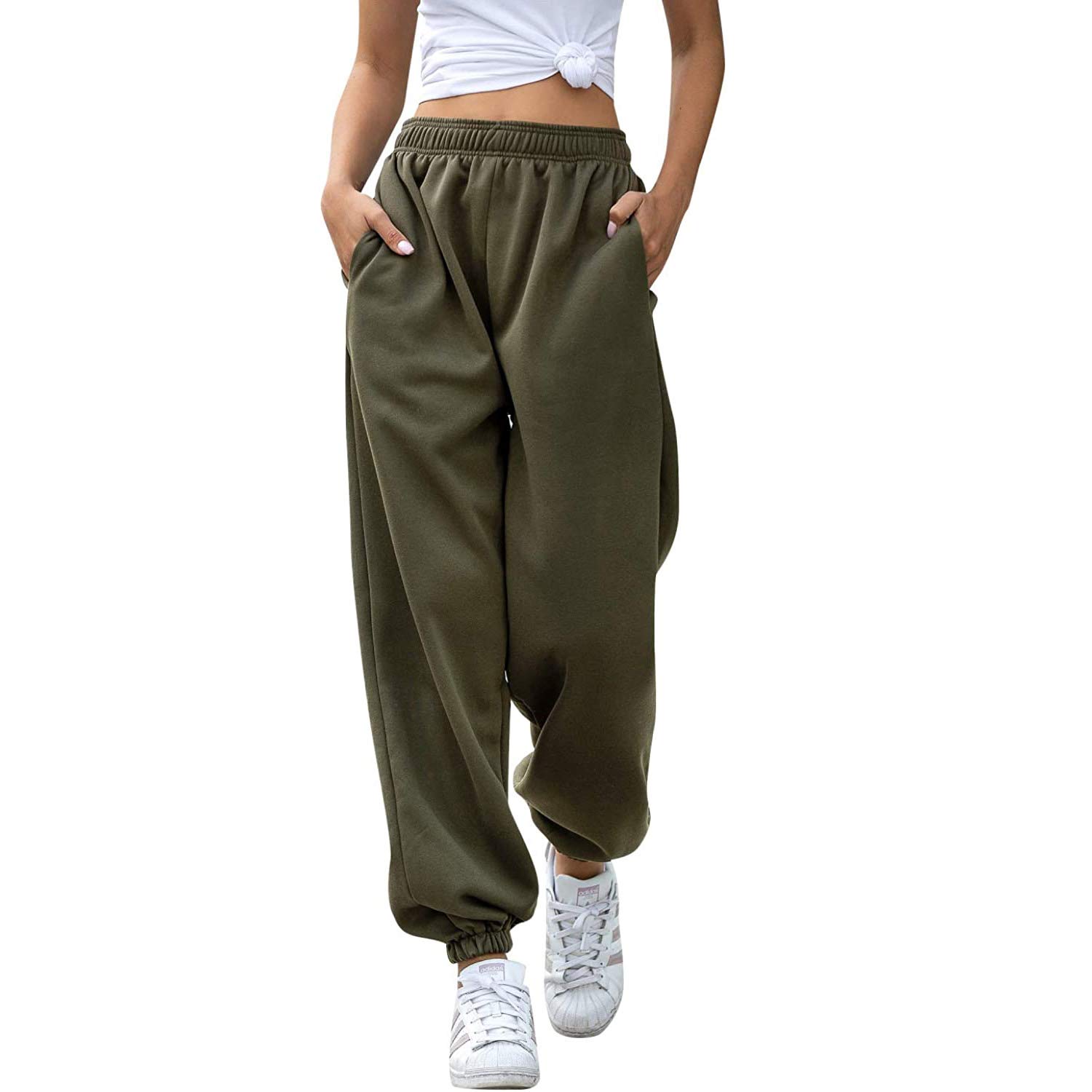 Bowanadacles Women's High Waist Baggy Sweatpants - Yoga Lounge Pants with Pockets for Workout, Jogging & Casual Wear | Soft Athletic Joggers for Gym, Running & Home Comfort