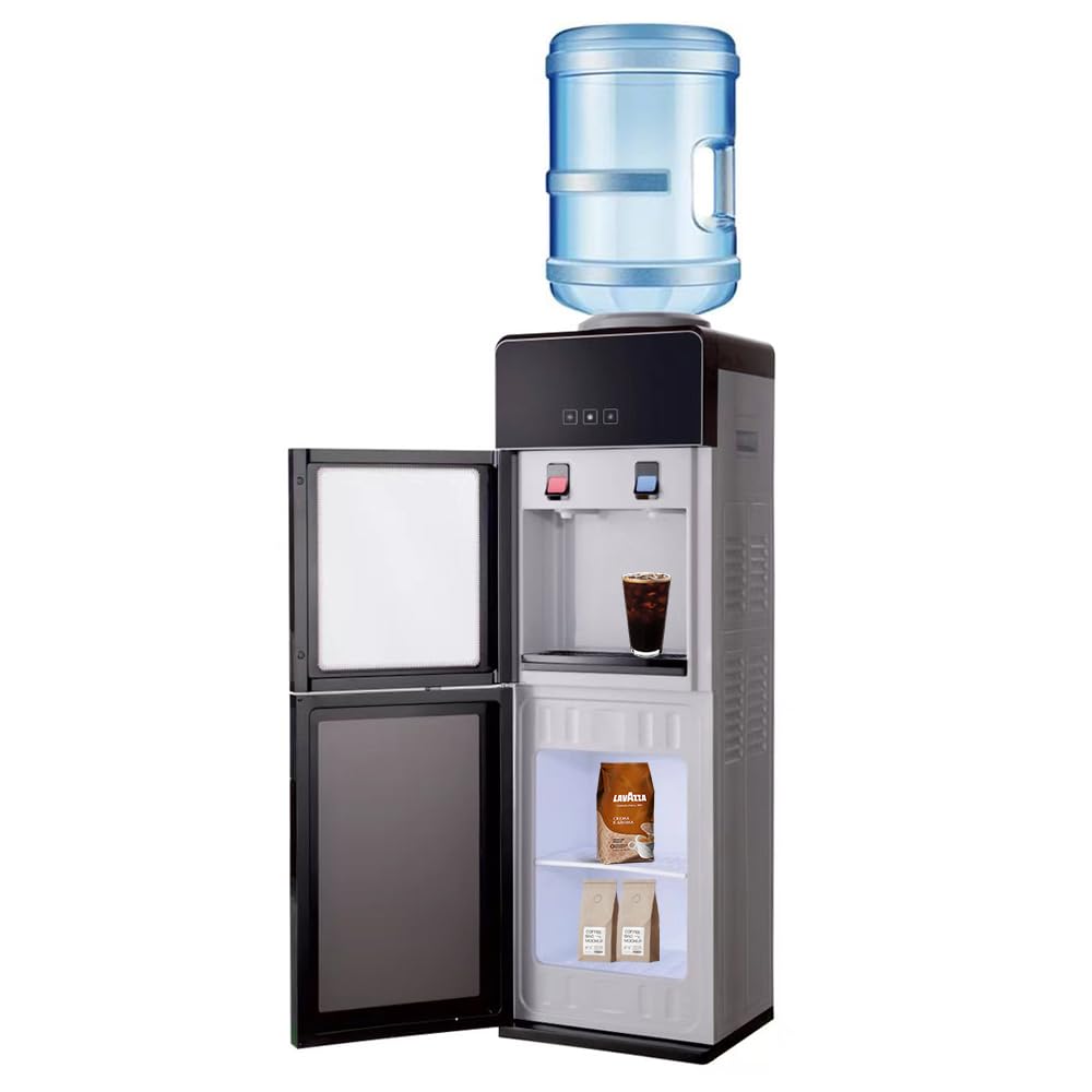 5 Gallon Water Cooler Dispenser with Hot & Cold Water - Top-Loading, Child Safety Lock, Removable Drip Tray & Storage Cabinet for Home, Office, Kitchen, School (Black) - Perfect for Hydration, Tea, Coffee & Instant Meals