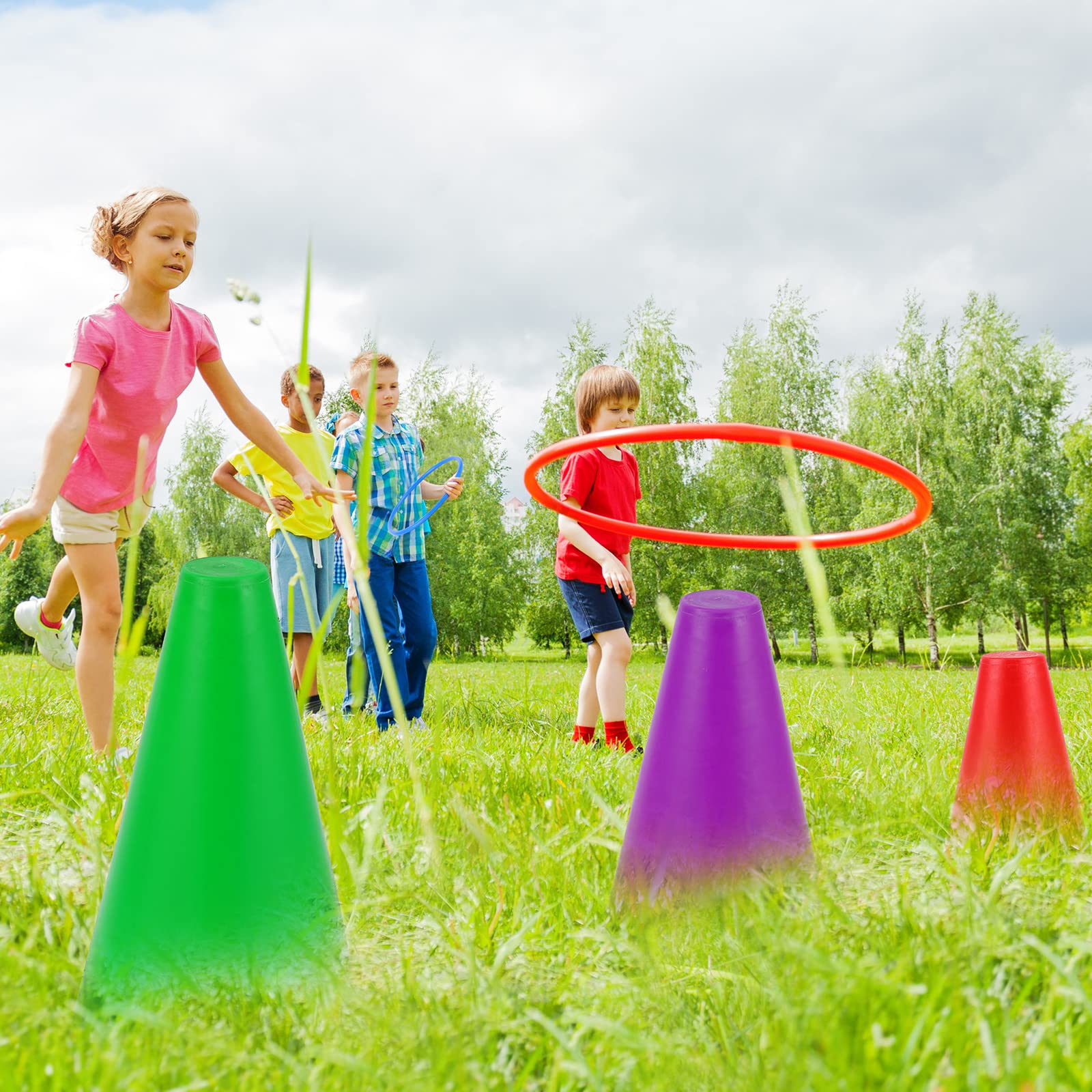 Sumind 40-Piece Carnival Outdoor Game Set - 6 Pack 25x40 Inch Burlap Potato Sack Race Bags for Kids & Adults - Includes Egg & Spoon Race, 3-Legged Race Bands, Ring Toss Cones - Perfect for Field Day, Family Reunion, Lawn Party & Easter Games