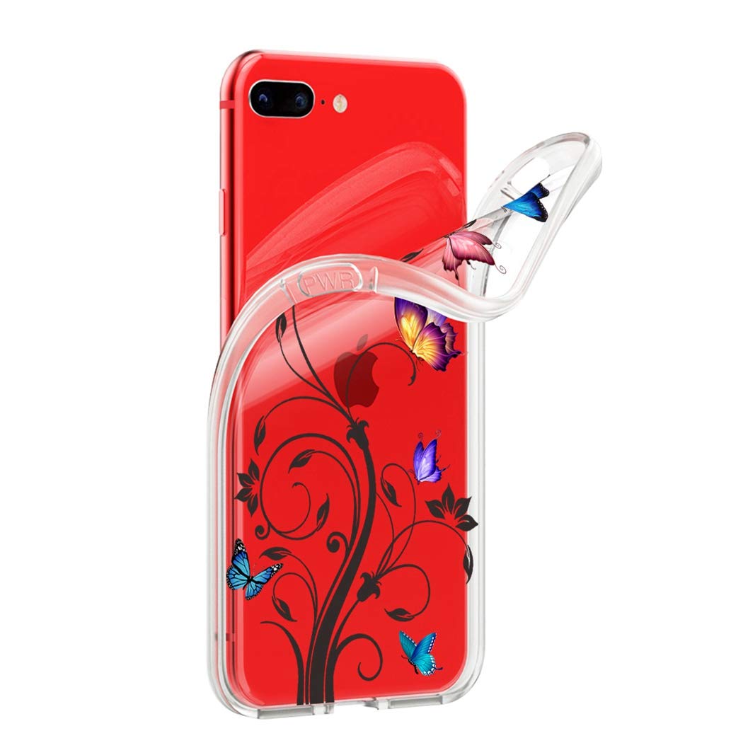 Clear Shockproof TPU Phone Case Compatible with iPhone 7 Plus/8 Plus 5.5 Inch - Cute Butterfly Design Protective Cover for Women & Girls | Perfect for Daily Use, Work, and Travel