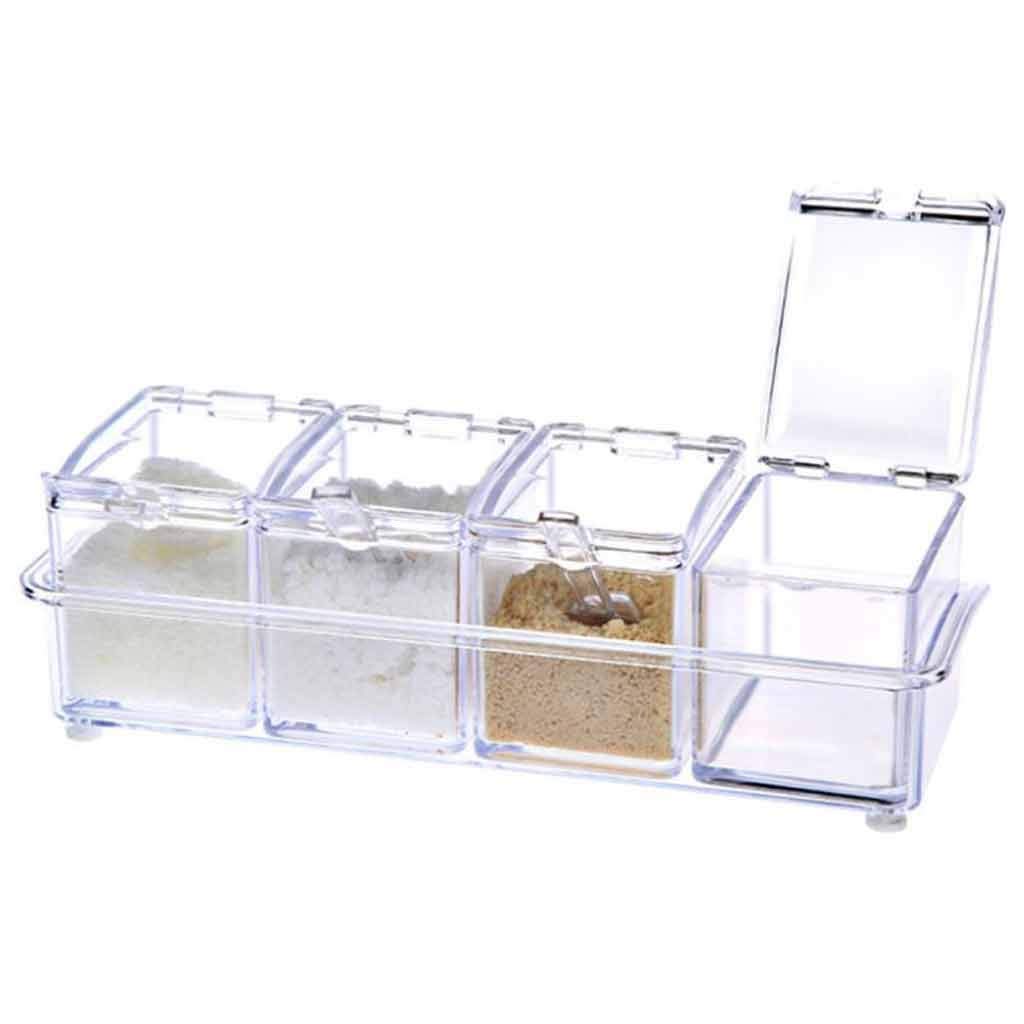 4-Piece Transparent Condiment Storage Box Set - Spice Jars for Salt, Sugar & Seasonings | Kitchen Organizer & Pantry Accessories for Easy Cooking & Baking