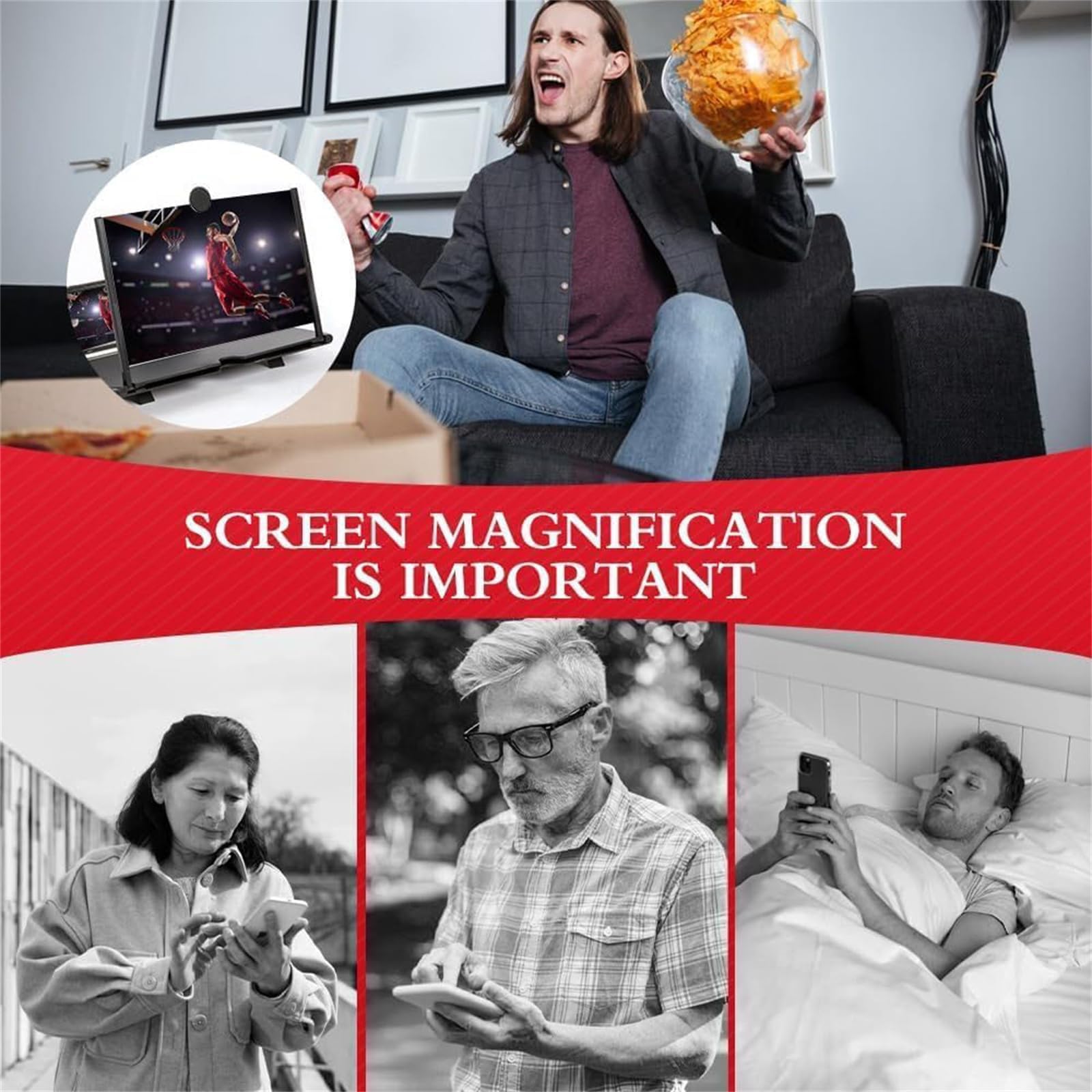 2024 Newest Foldable Phone Stand with Screen Magnifier - Universal Smartphone Screen Amplifier for iPhone & Android | Perfect for Movie Watching, Gaming & Video Calls