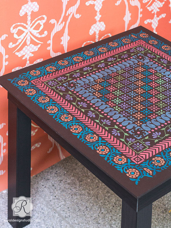 Indian Sari Border Series Furniture Stencil - Handmade Wooden Stencils for DIY Home Decor, Wall Painting & Fabric Design