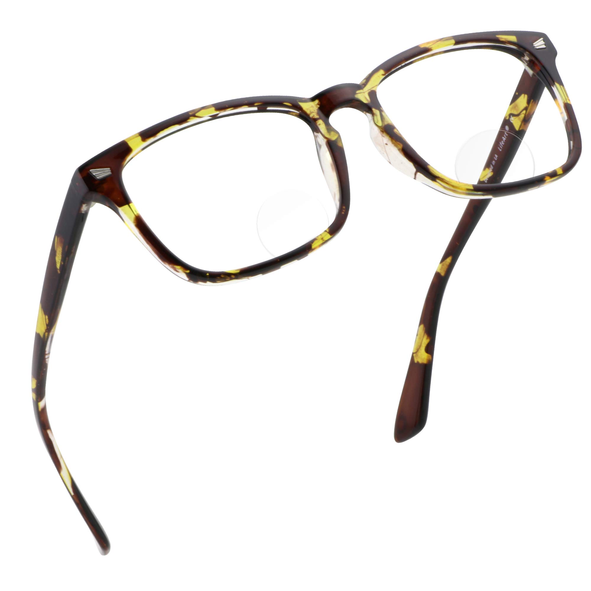 LifeArt Bifocal Reading Glasses with Round Lenses - Blue Light Blocking, Anti Glare Computer Glasses for Women & Men (+0.00/+2.25 Magnification, Yellow Tortoise) - Perfect for Reading, Gaming, Watching TV & Digital Screen Use