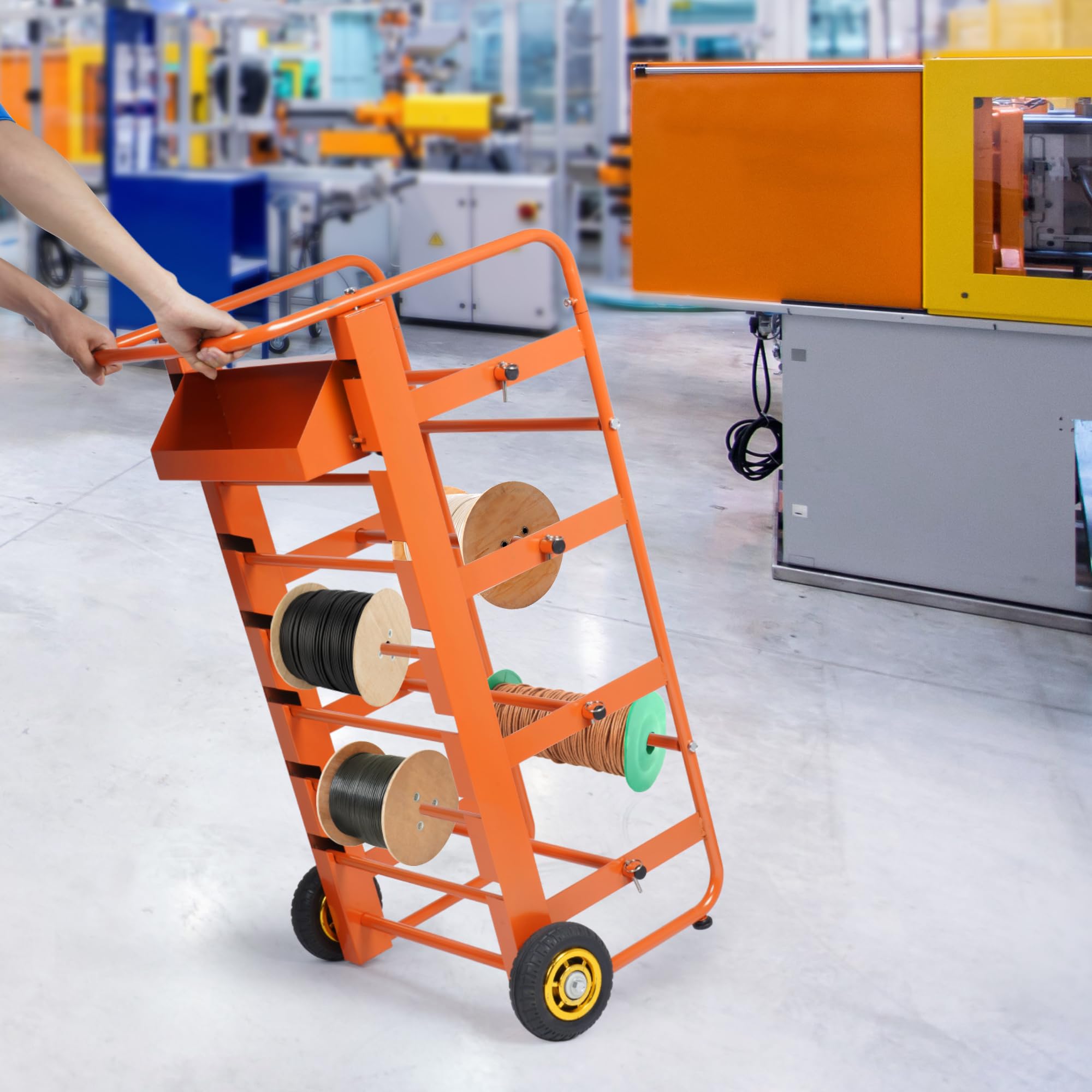 Heavy Duty Wire Spool Rack with 11 Rods & Wheels - Multi-Spool Cable Caddy Cart for Efficient Workplace Organization - Perfect for Electricians, Construction Sites & DIY Projects