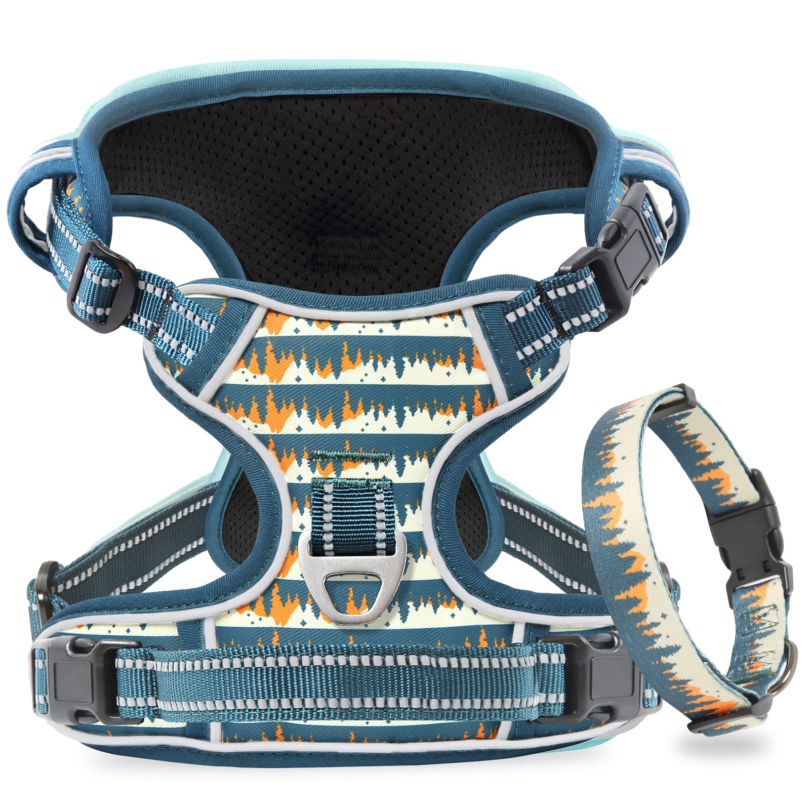 Timos Adjustable Dog Harness & Collar Set - Chest Size 17-34 Inch, Neck Size 15.94-25.59 Inch - 3 Snap Buckle Secure Design for Small to Medium Dogs - Perfect for Walking, Training & Outdoor Adventures