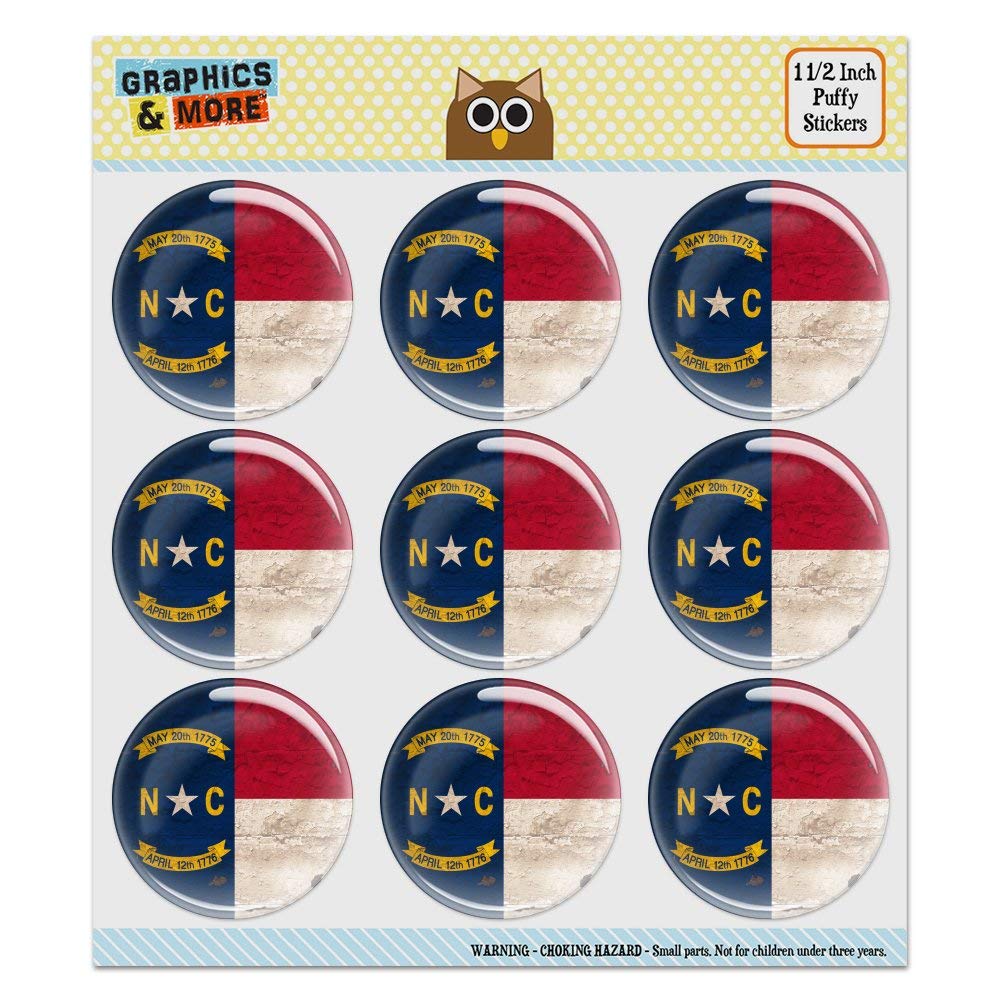 Vintage Rustic North Carolina State Flag Distressed USA Puffy Bubble Dome Stickers - Scrapbooking, Journaling, DIY Crafts, Planner Decor, Laptop & Water Bottle Decals - Perfect for Handmade Cards and Memory Books