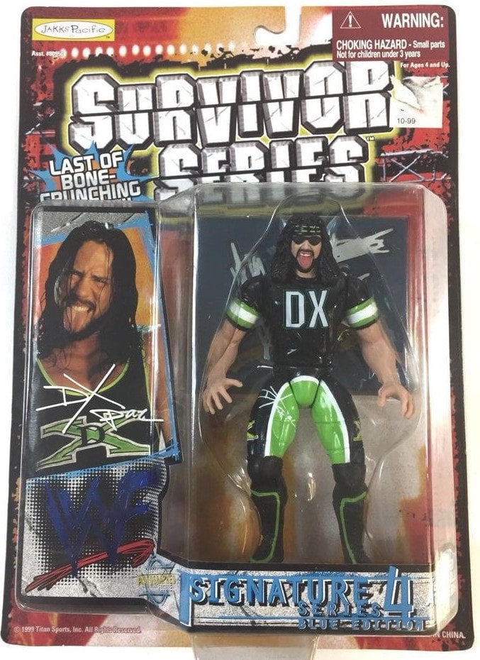 1999 WWF Jakks Pacific Signature Series 4 Blue Edition X Pac Action Figure with White Signature - Collectible Wrestling Toy for Display & Play
