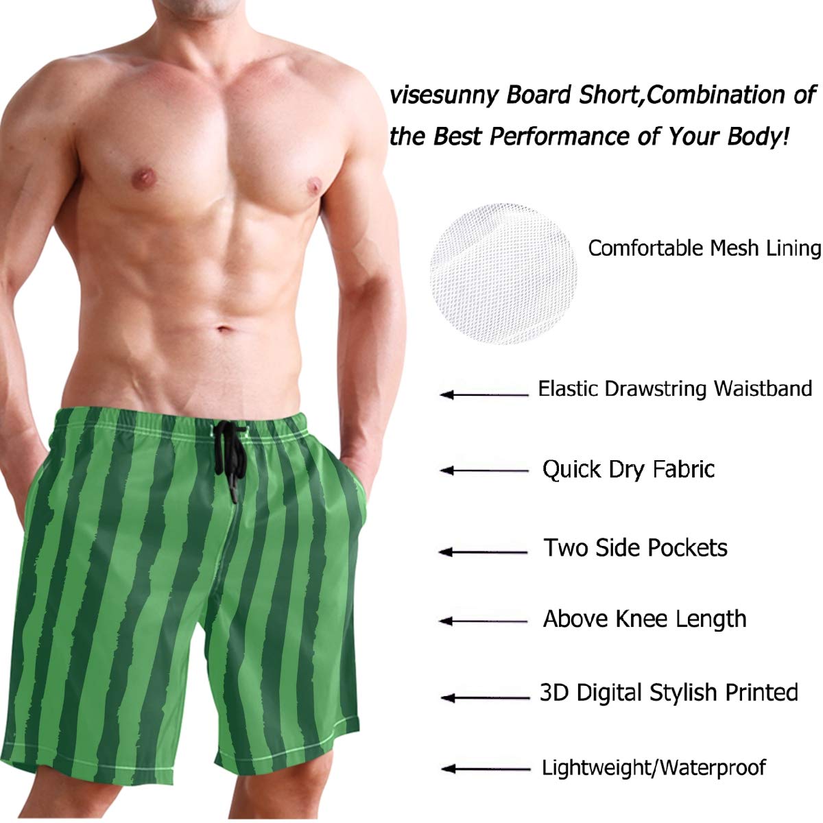 Visesunny Men's Quick Dry Swim Shorts - Lightweight Beach Board Shorts for Swimming, Running & Sports | Perfect for Summer Vacation, Pool Party & Outdoor Activities
