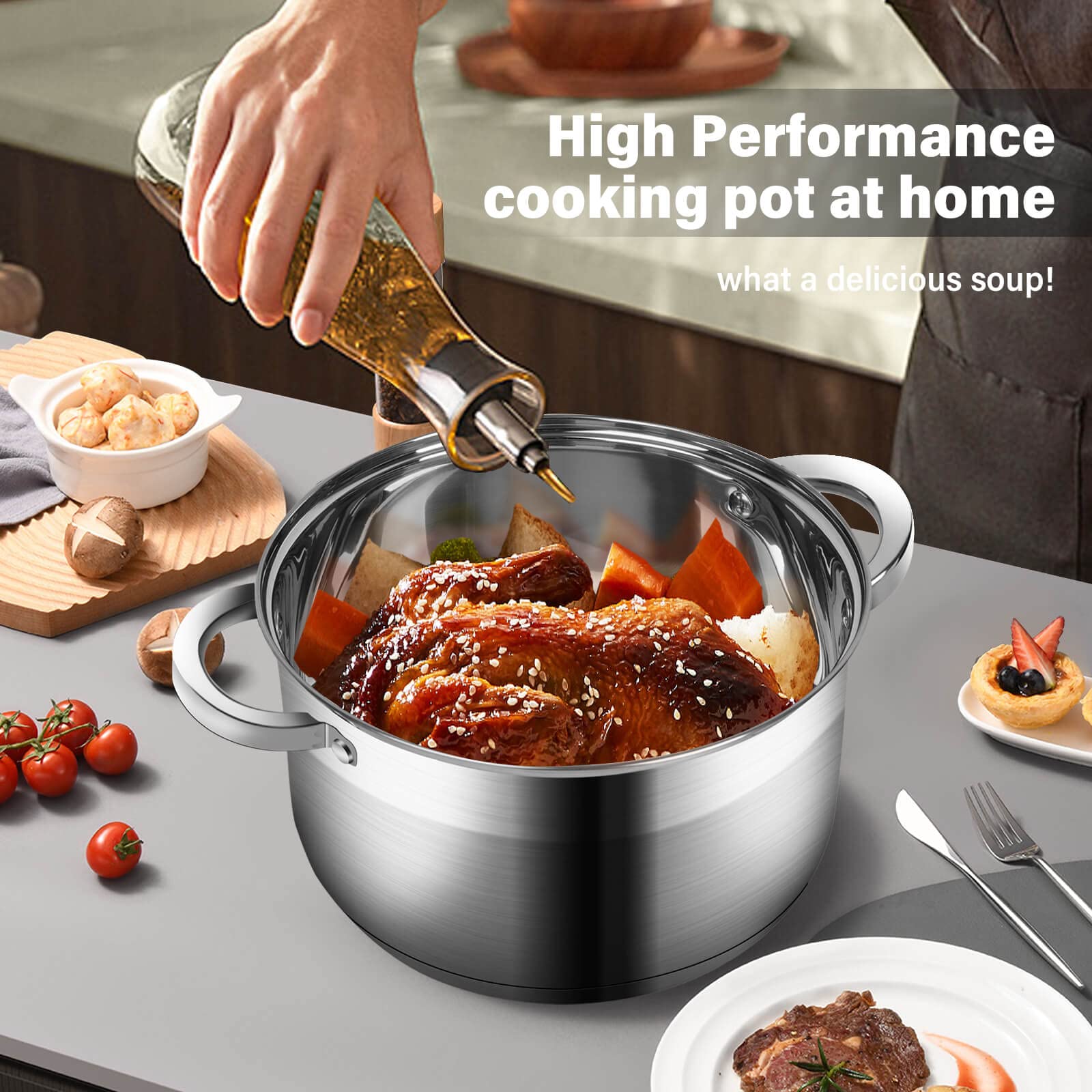 10 Quart Stainless Steel Stock Pot with Lid - Induction Compatible Soup & Cooking Pot for Home Kitchen, Restaurant & Meal Prep