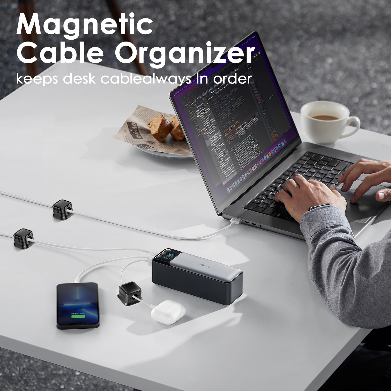 TrustBlai Magnetic Cable Clips - 12 Pack Strong Adhesive Cord Organizer for Phone Charger, Desk & Nightstand - Hide Wires & Keep Appliances Tidy (Perfect for Home, Office & Travel)