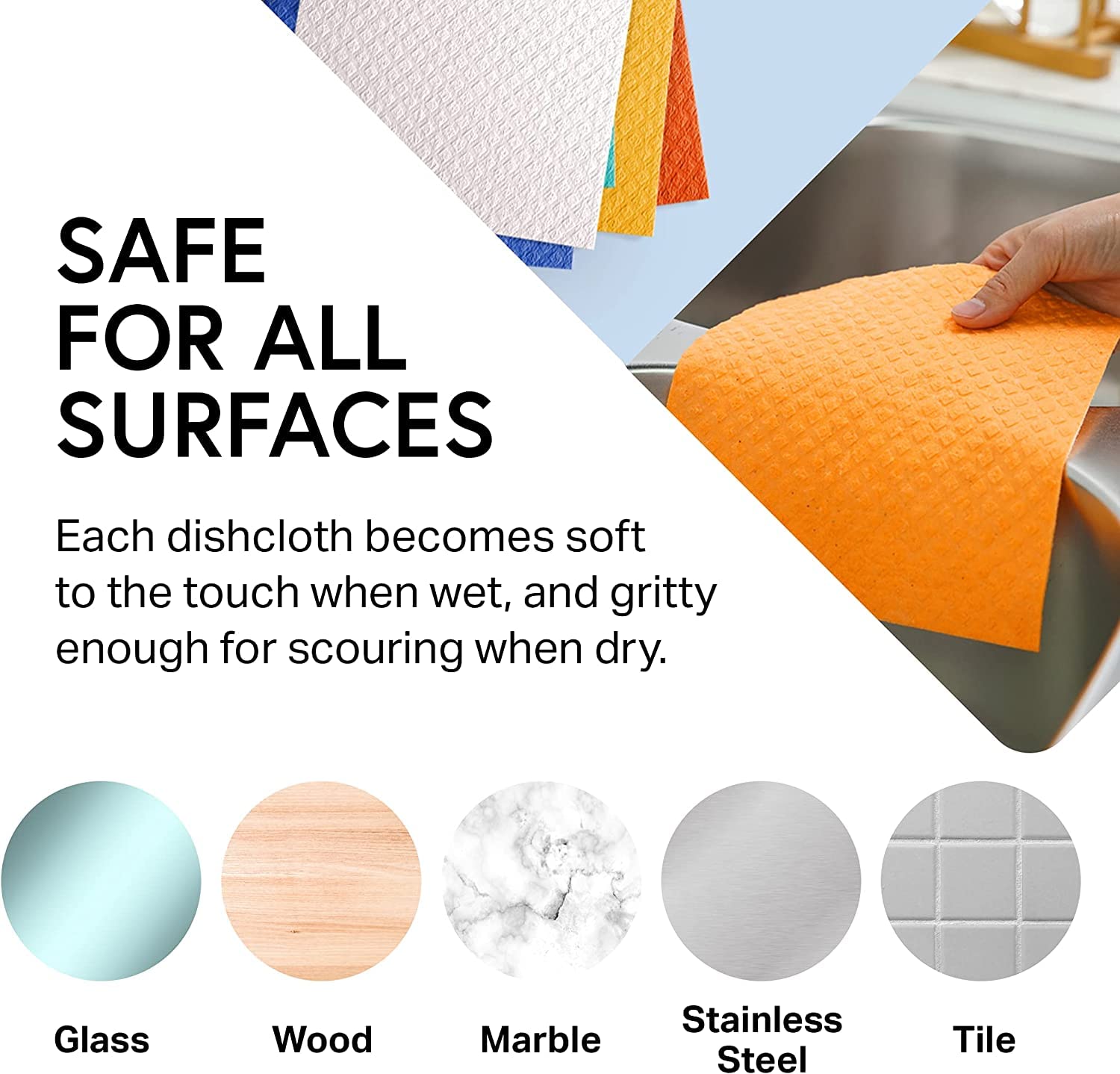 Premium SIR PRIZE Wipe N Clean Cellulose & Cotton Sponge Wipes - 5-Pack for Kitchen Cleaning, Dishwashing & Countertop Care | Reusable & Absorbent Cleaning Cloths