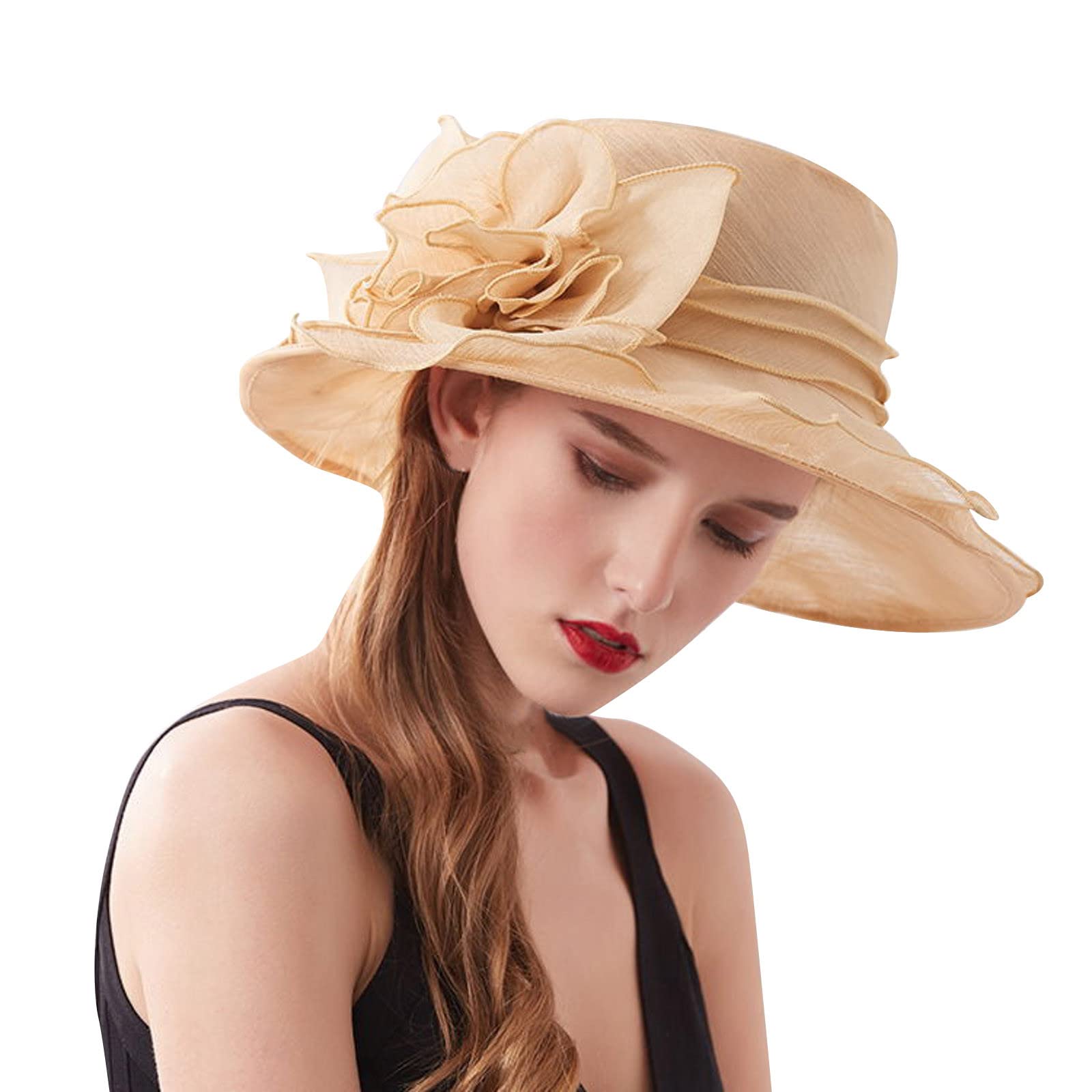 Women's Wide Brim Sun Hat with Flower - Summer Beach Hat for Bridal Shower, Vacation & Outdoor Activities | UV Protection Floppy Hat for Women