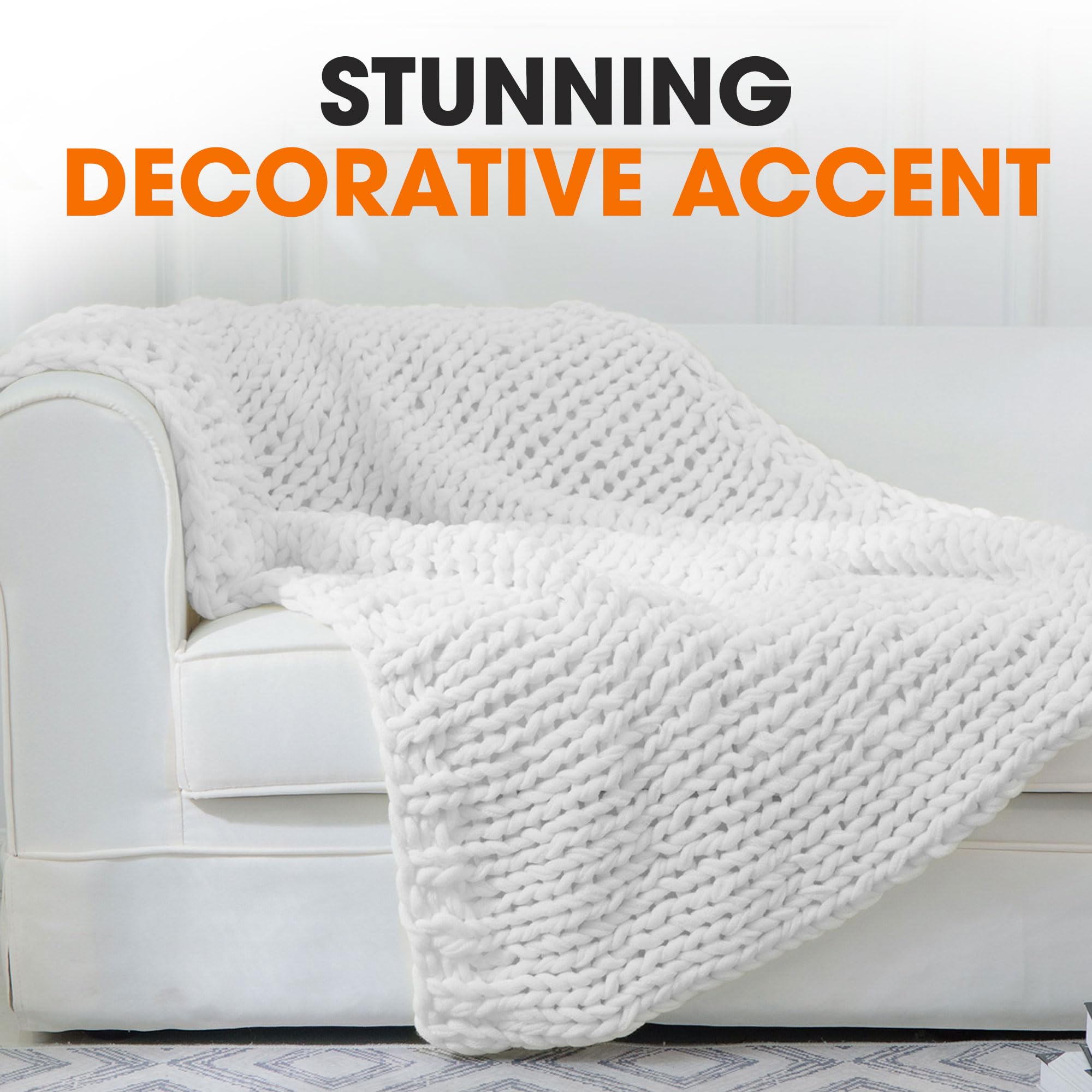 Cheer Collection Chunky Knit Blanket - Ultra Soft Oversized 50x60 Inch Knitted Throw Blanket for Bed, Couch & Sofa | Cozy Machine Washable Blanket for Winter, Home Decor, Gift Giving & Relaxation - White