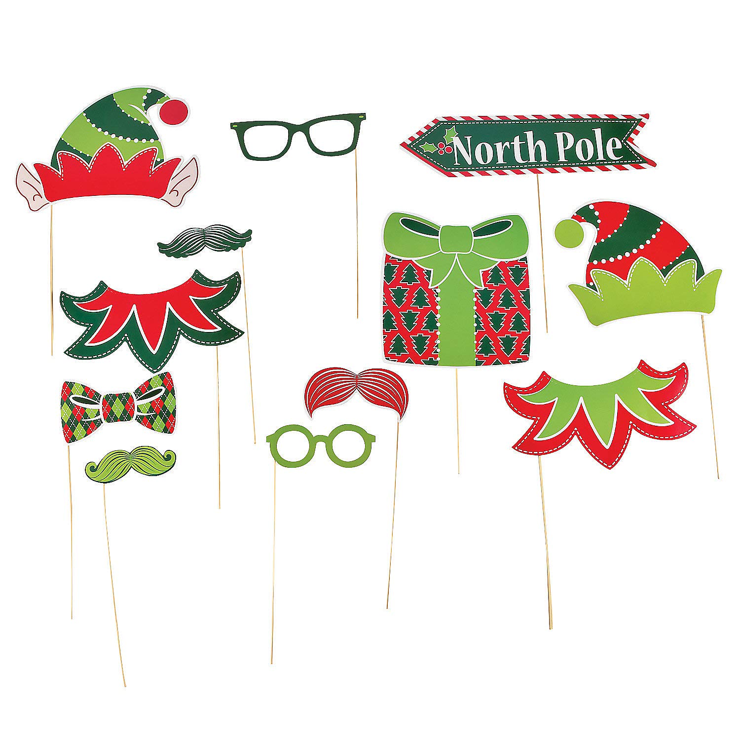 Fun Express - 12-Piece Elf Photo Stick Props for Christmas - Costume & Apparel Accessories - Perfect for Holiday Parties, Family Photos & Festive Decorations