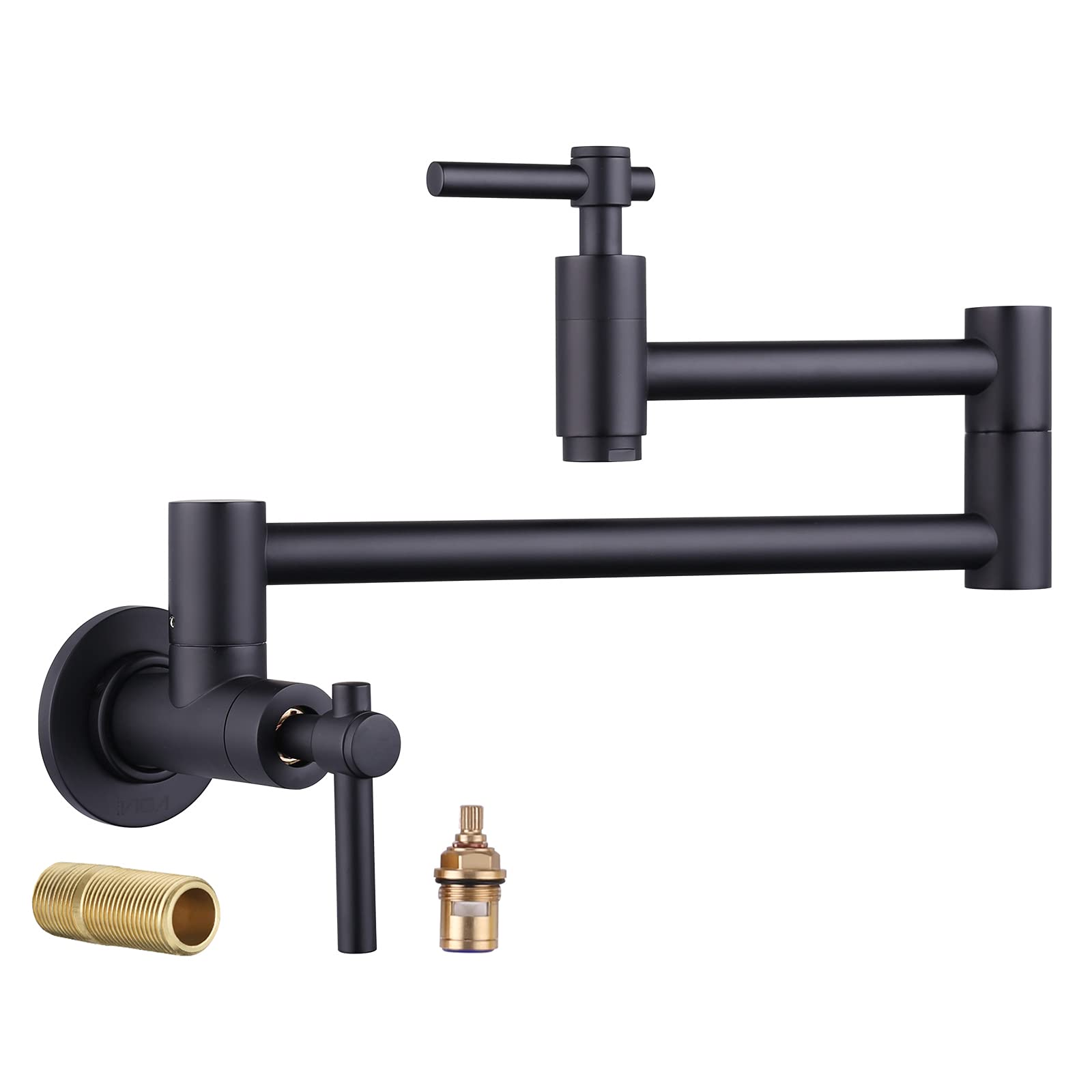 **iVIGA Wall Mount Pot Filler Faucet - Black Double Joint Swing Arm Kitchen Faucet with 2 Handles, Single Hole Stretchable Brass Design - Perfect for Above Stove, Sink, and Cooking Stations**