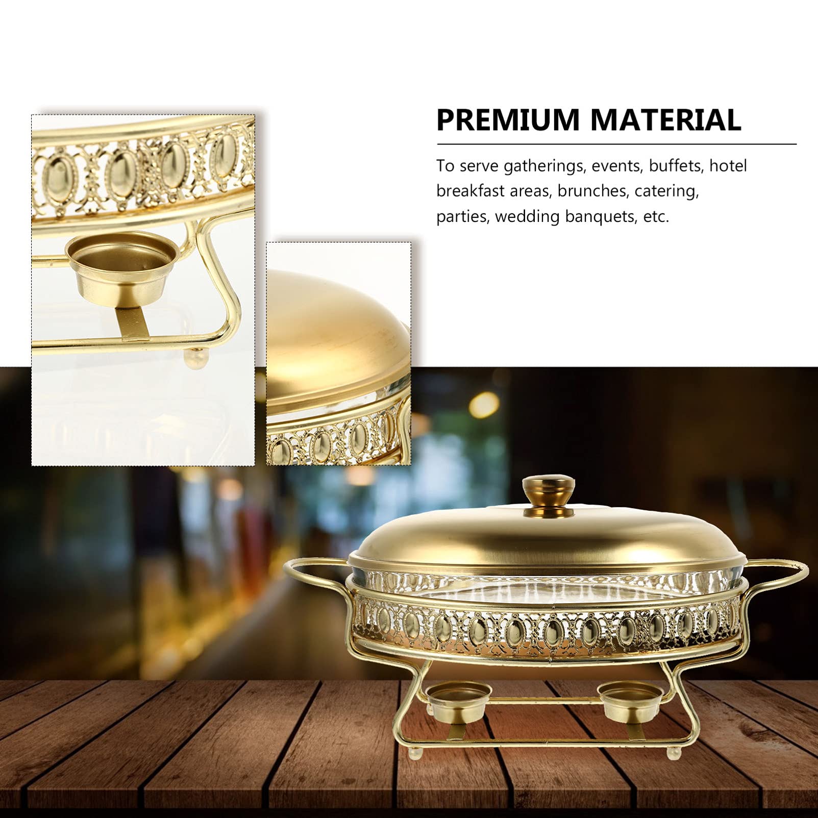 Premium Hemoton Buffet Server Warming Tray - 12 Inch Round Chafing Dish Set with Glass Food Pan, Water Pan & Fuel Holders - Perfect for Wedding Receptions, Banquets, Catering Events & Buffet Service - Keep Food Warm for Hours