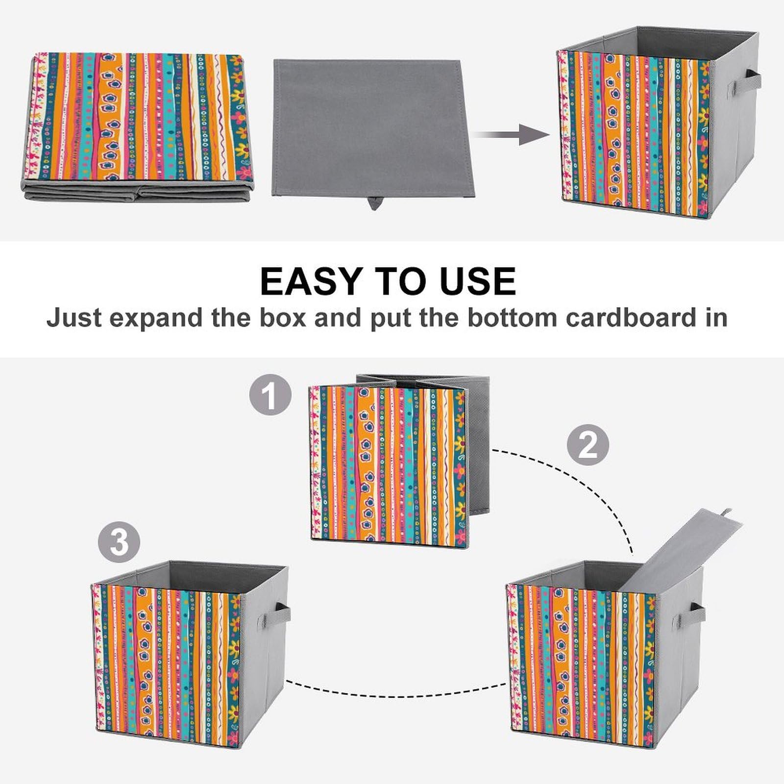 Bohemian Stripe Storage Bins with Handles - 2PCS for Home & Office