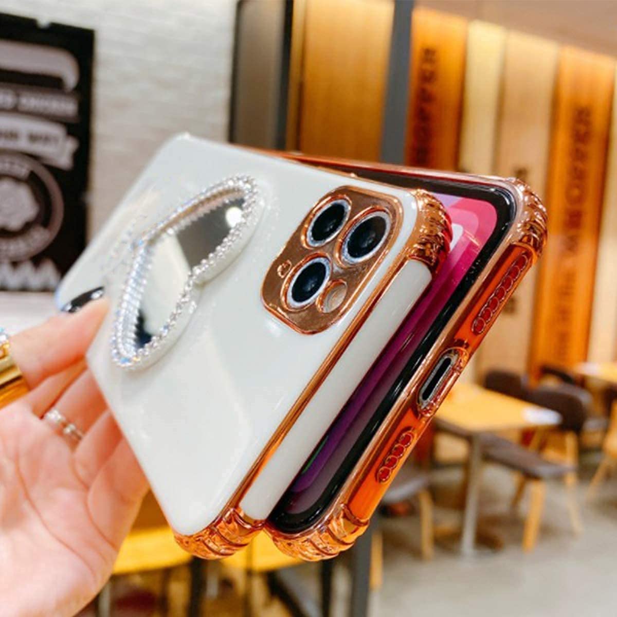 Luxury Bling Heart-Shaped Mirror Phone Case for iPhone 12 Pro Max - Elegant Red Makeup Mirror Mobile Cover - Perfect for Selfies, Makeup Touch-Ups & Fashion Accessories