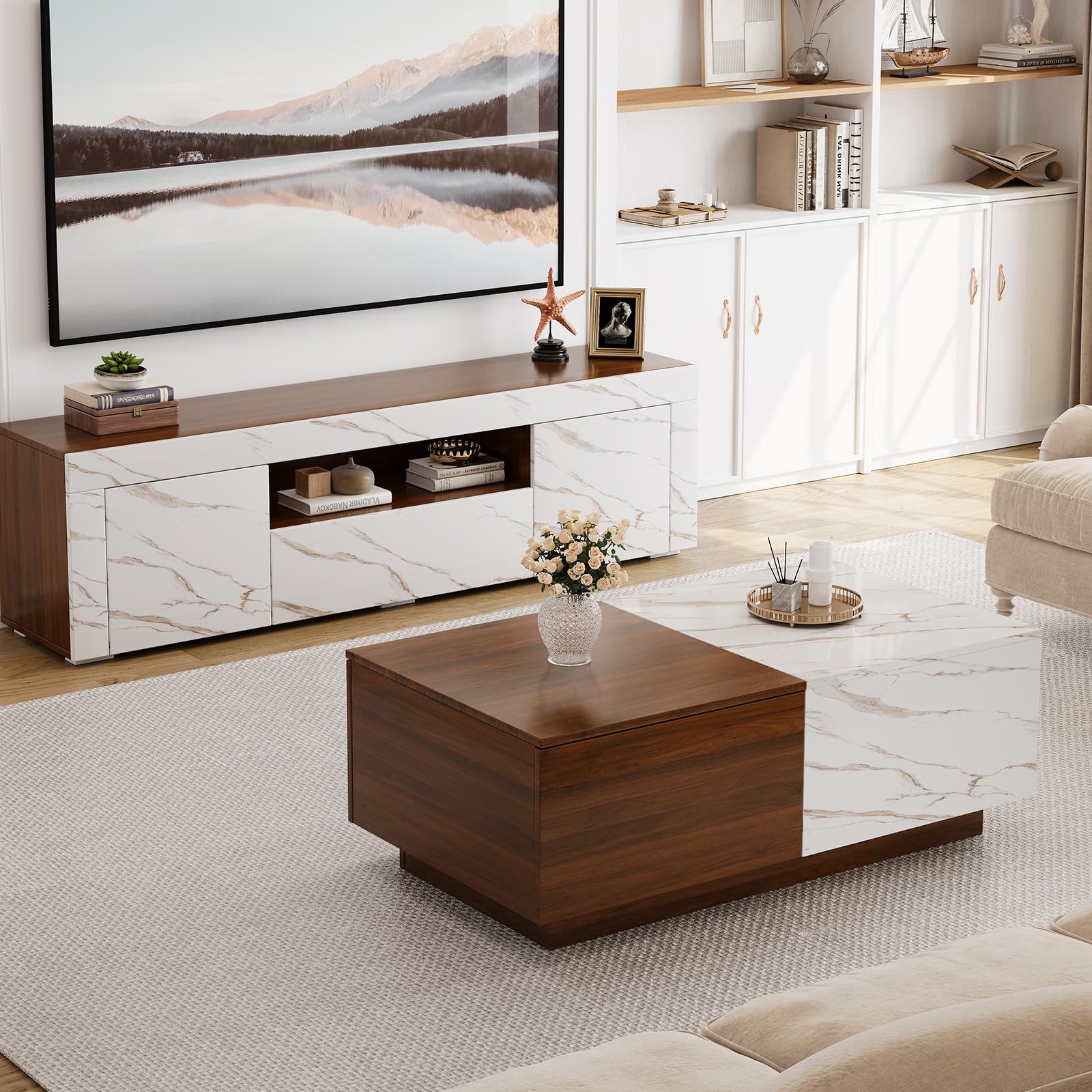 Mid Century Modern TV Stand and Coffee Table Set - 63