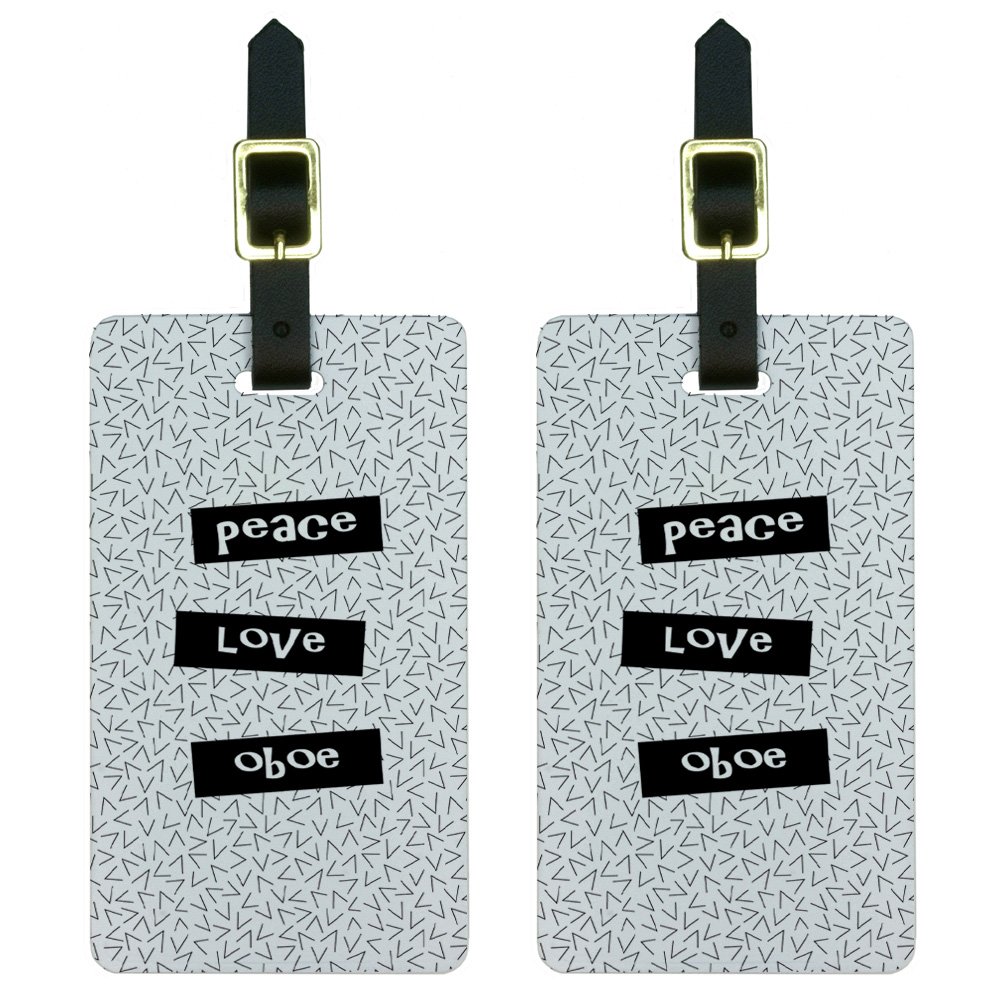 Graphics & More Peace Love Oboe Luggage Tags - Durable Suitcase ID Tags for Carry-On Bags, White - Perfect for Travel, Music Lovers & Unique Gift Ideas