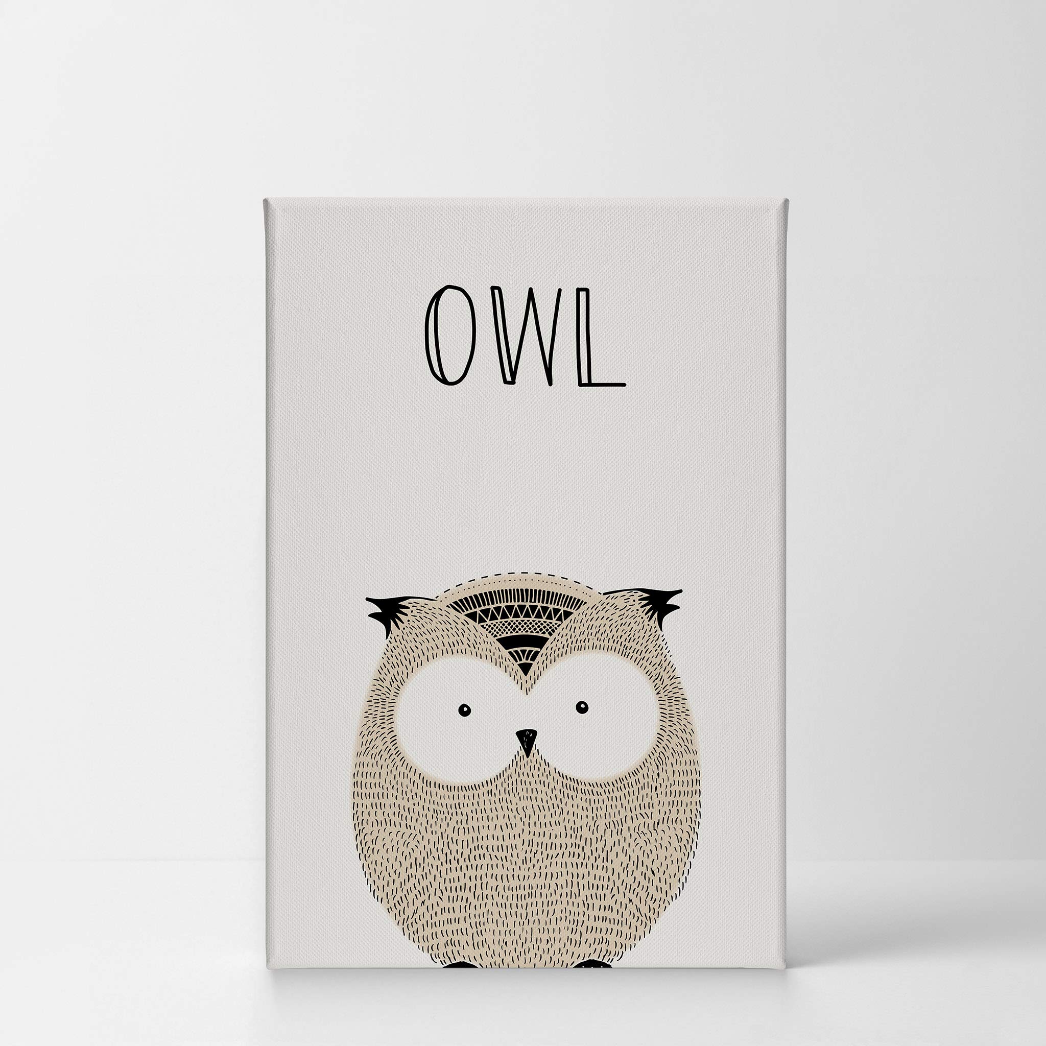 Owl Painting Canvas Print - Pretty Owl Art with Lettering on Cream Background, 40x30 Inch, Ready to Hang Wall Decor for Kids Room, Nursery, Baby Room | Made in USA | Perfect for Birthday Gifts & Home Decoration