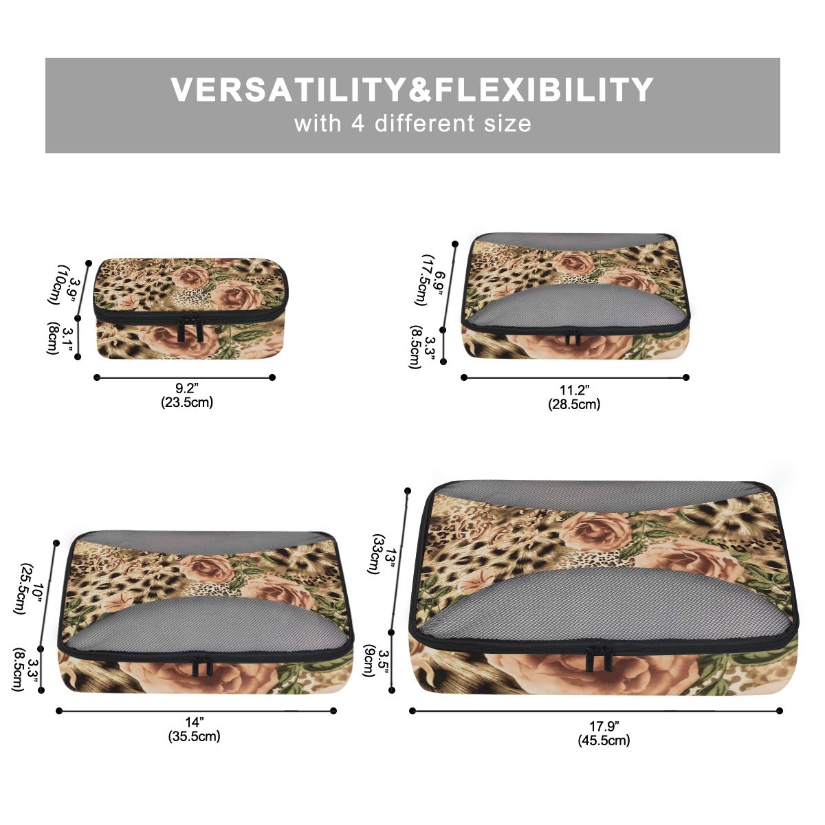 Animal Leopard Print Packing Cubes 4-Piece Set - Mesh Travel Organizers for Luggage & Suitcase Storage | Perfect for Vacation, Business Trips & Weekend Getaways